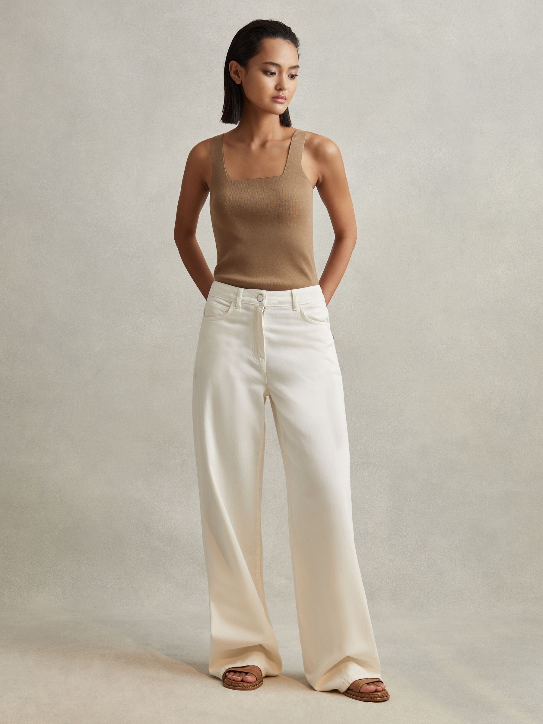 Knitted Square Neck Vest in Mink - Image 4 of 6