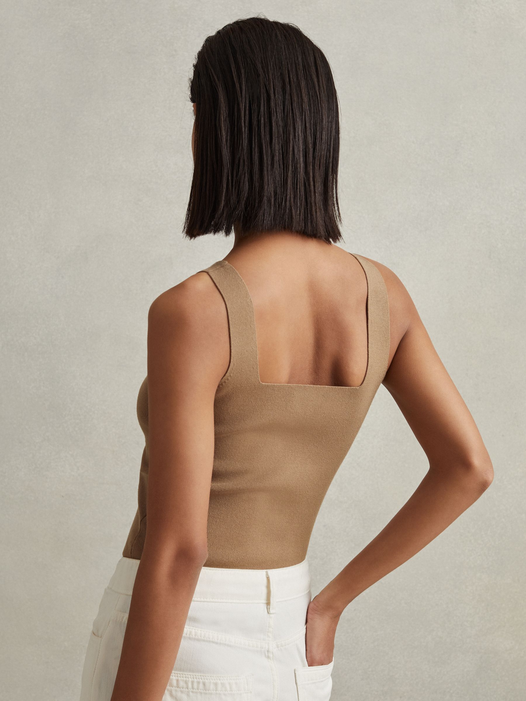 Reiss Knitted Square Neck Vest in Mink | REISS