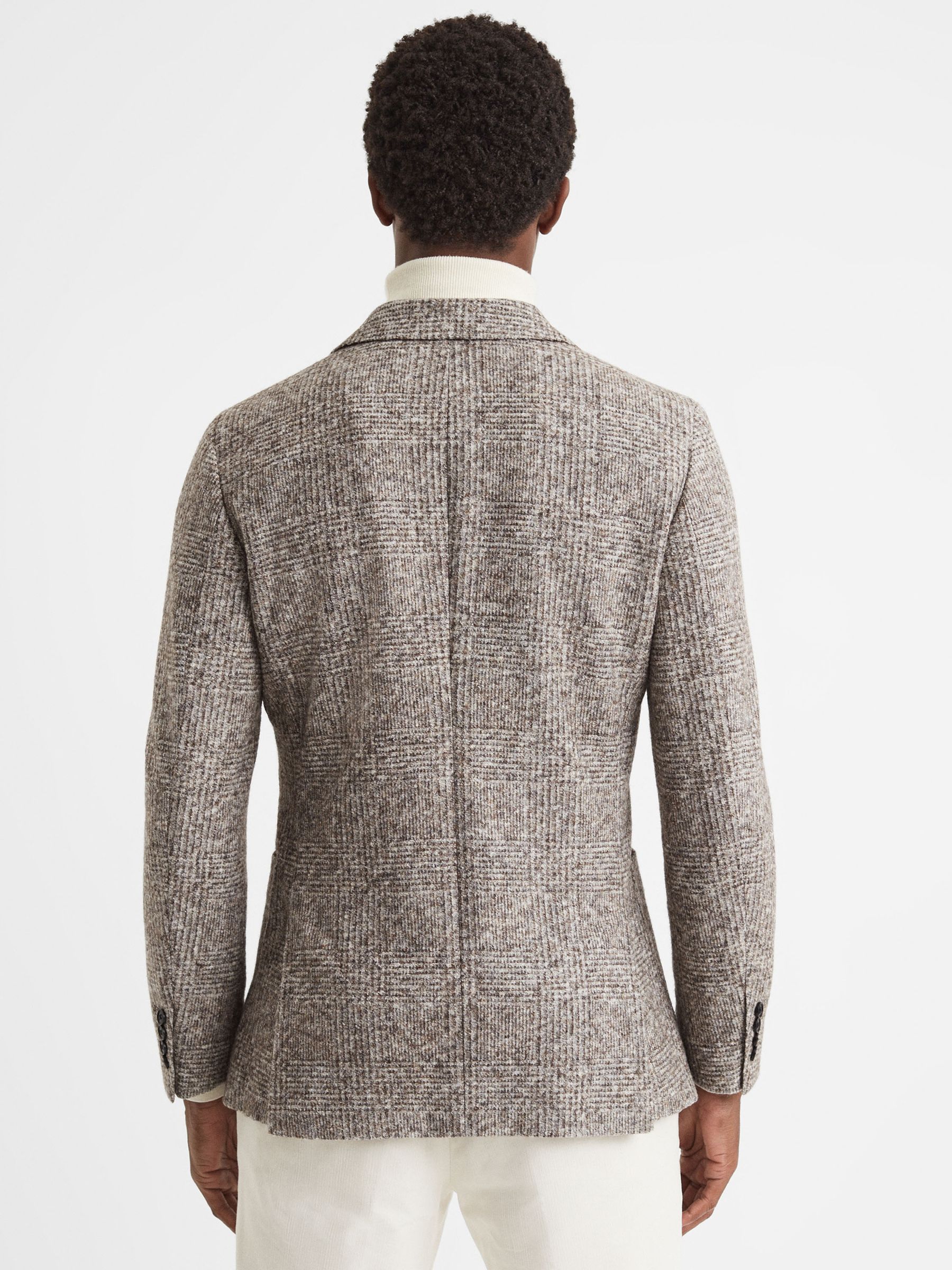 Slim Fit Wool-Cotton Check Single Breasted Blazer in Grey - Image 5 of 7