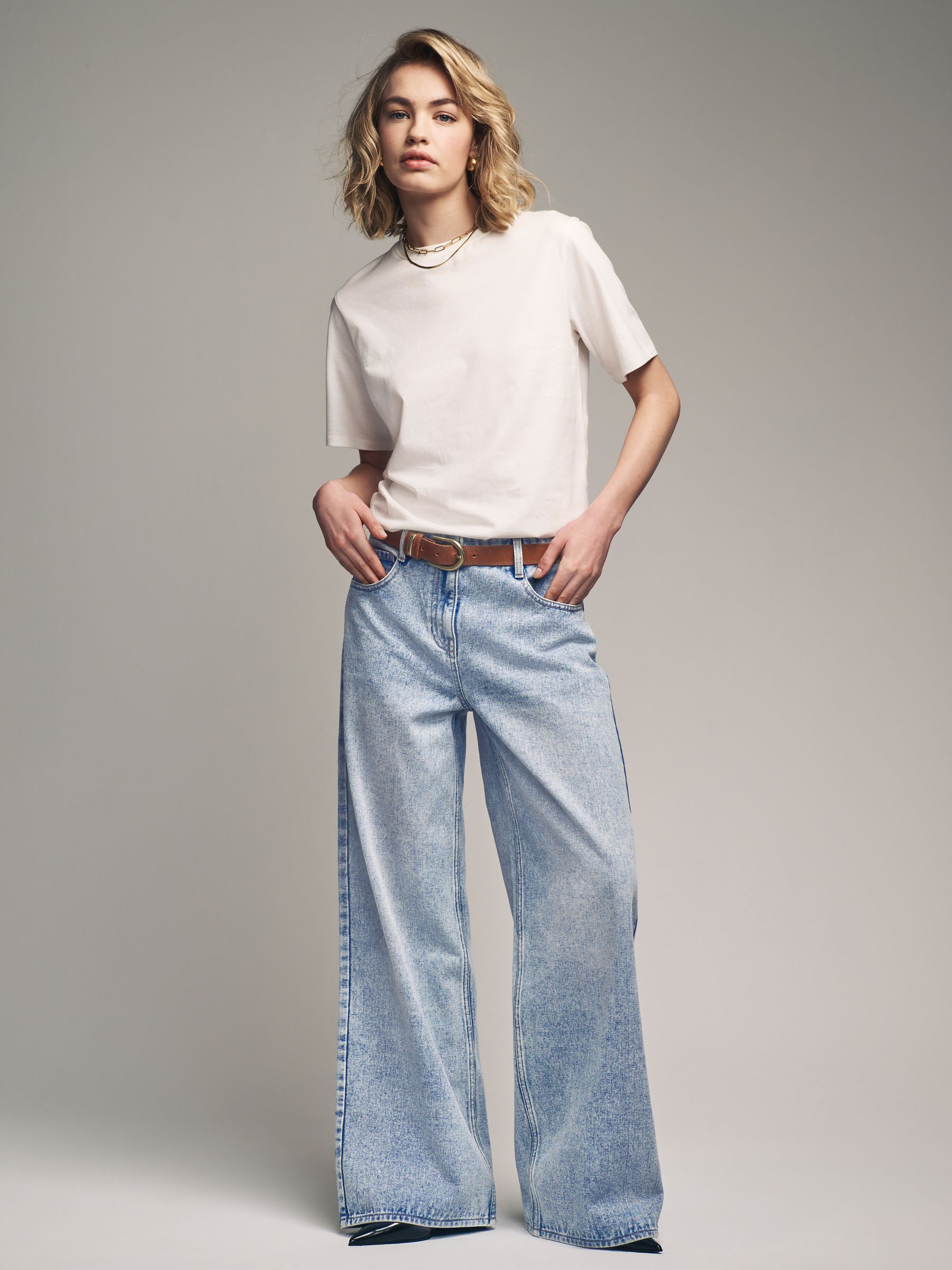 Blue/White 2 Pack Denim Wide Leg 100% Cotton Jeans - Image 1 of 6