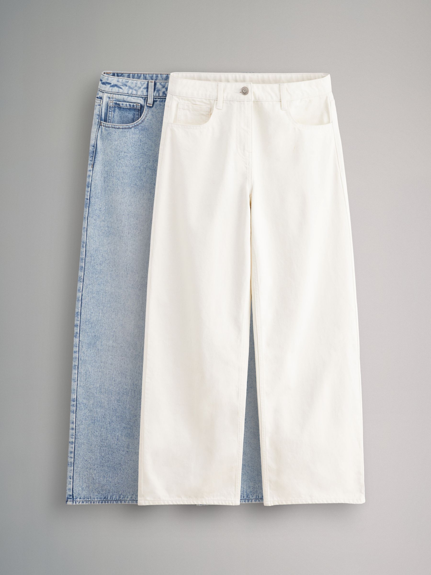 Blue/White 2 Pack Denim Wide Leg 100% Cotton Jeans - Image 2 of 6