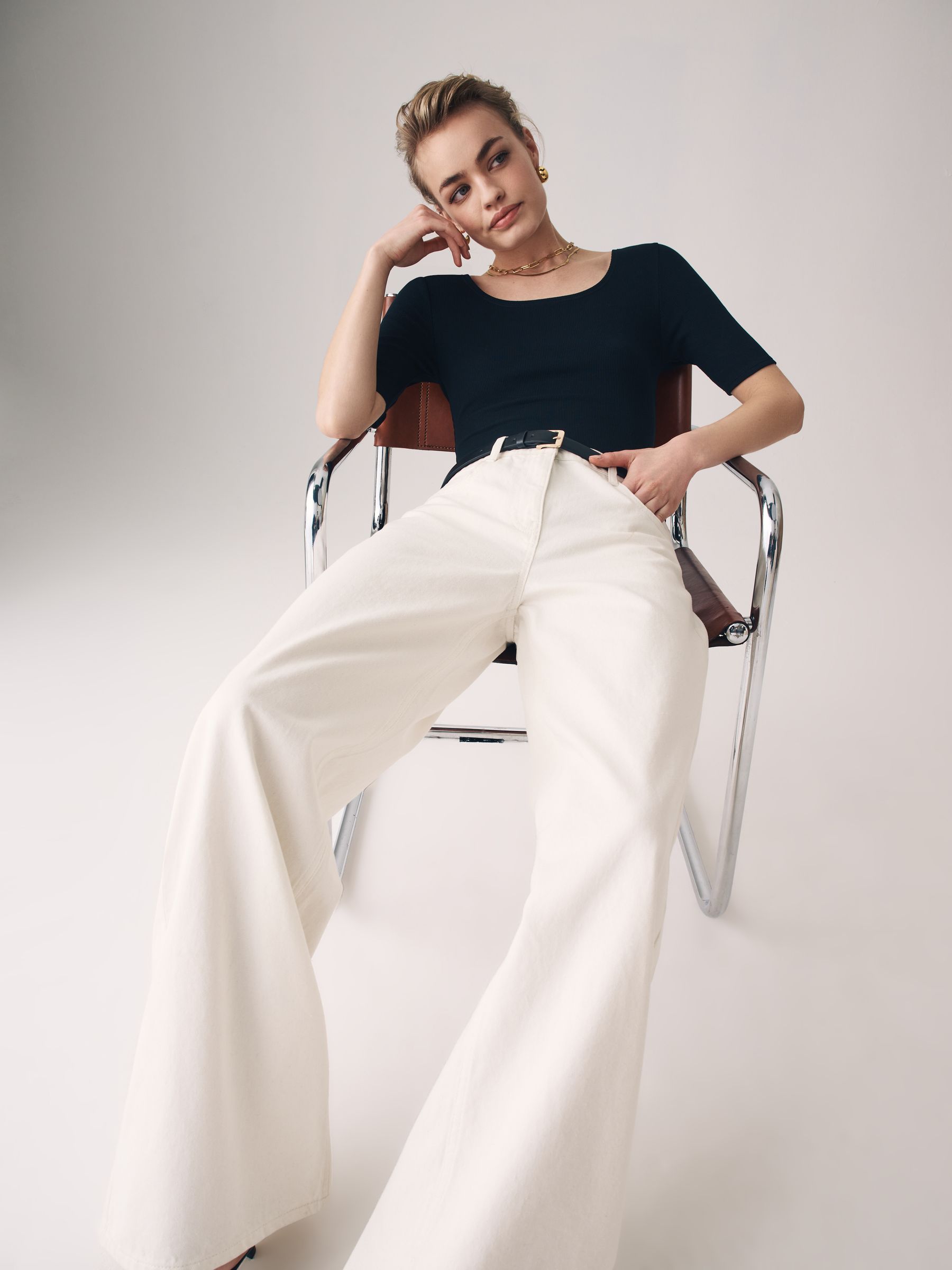 Blue/White 2 Pack Denim Wide Leg 100% Cotton Jeans - Image 3 of 6