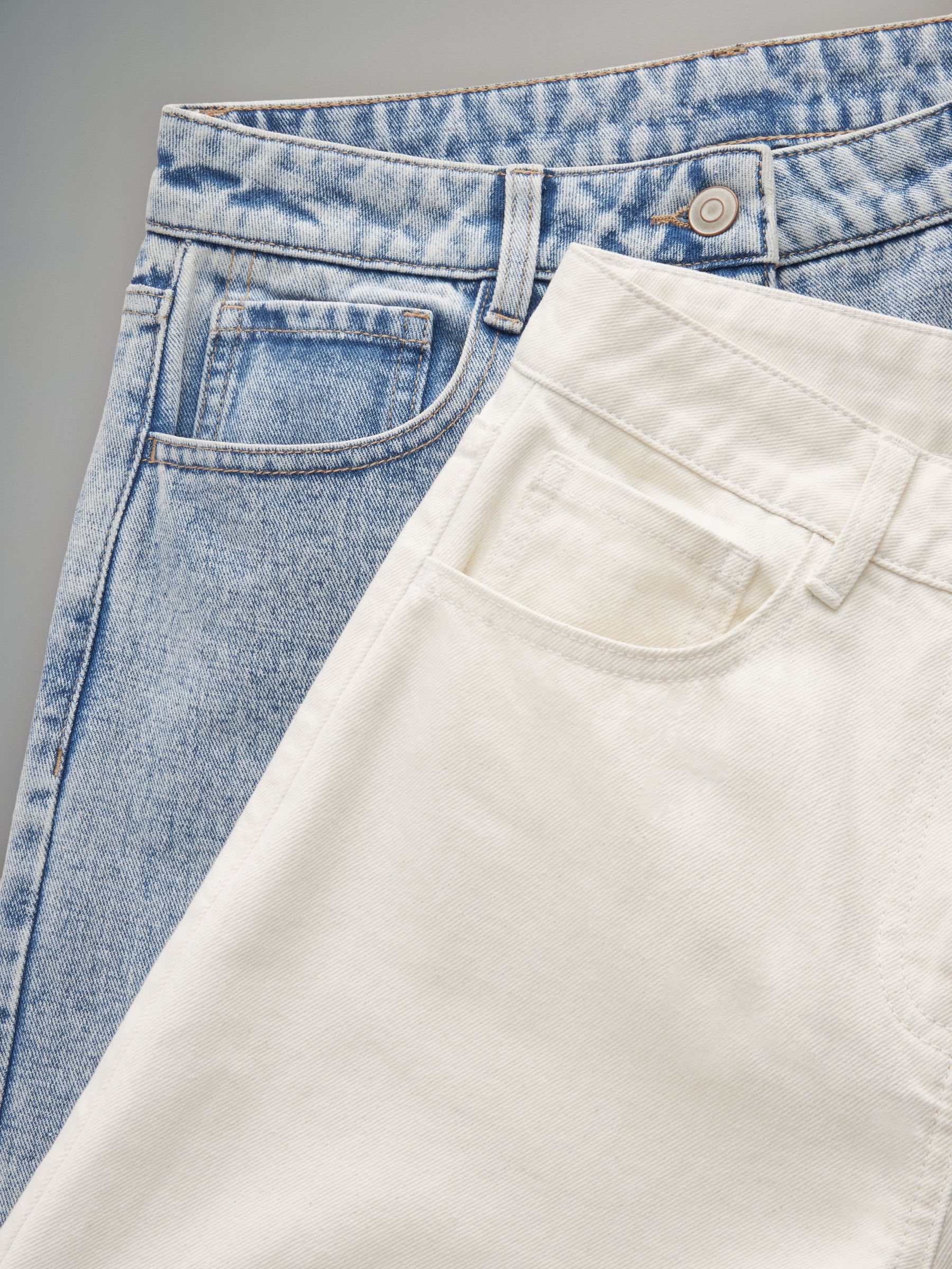 Blue/White 2 Pack Denim Wide Leg 100% Cotton Jeans - Image 6 of 6