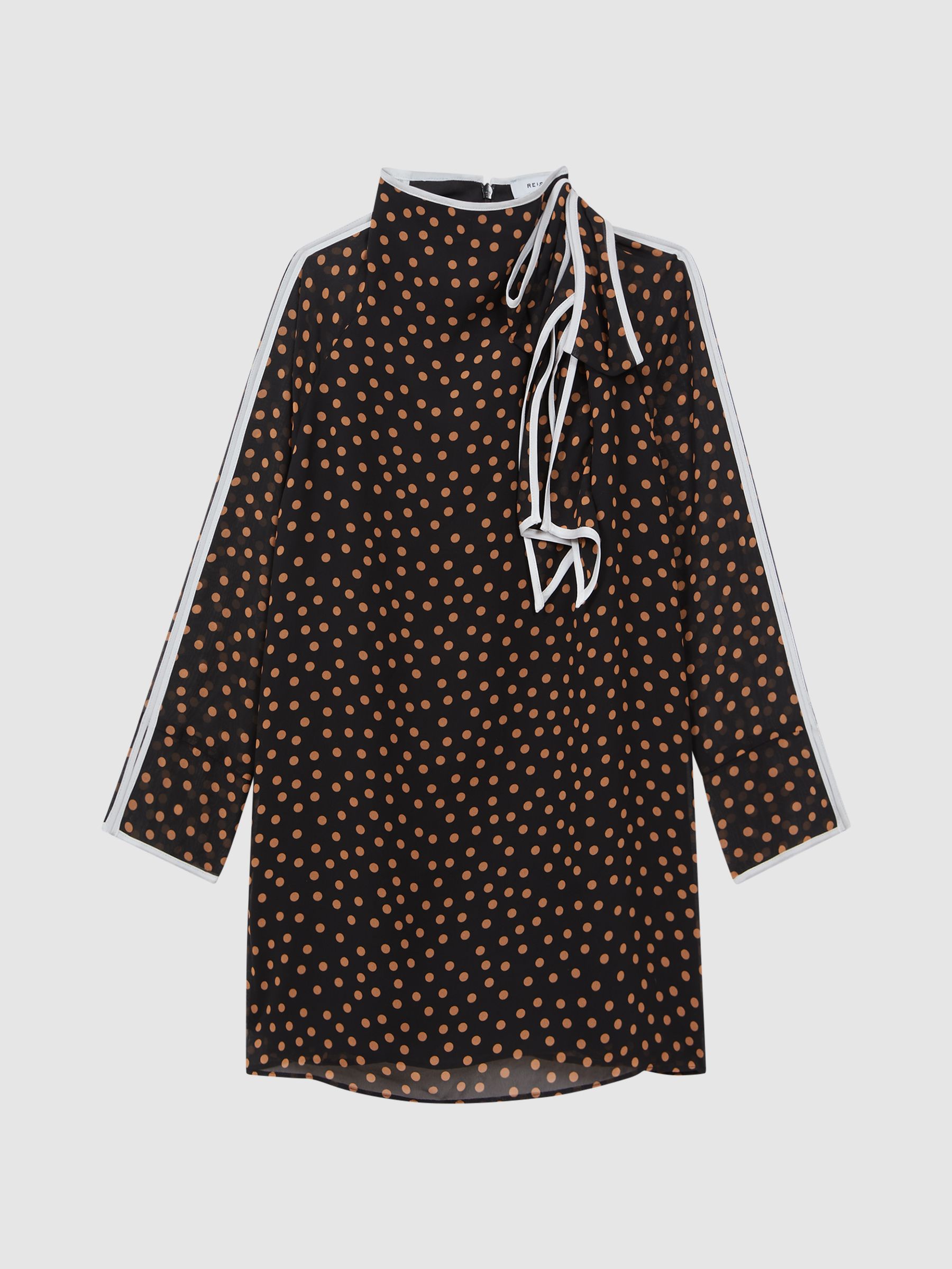 9-13 yrs Polka Dot Tie Neck Mini Dress in Black - Image 2 of 6
