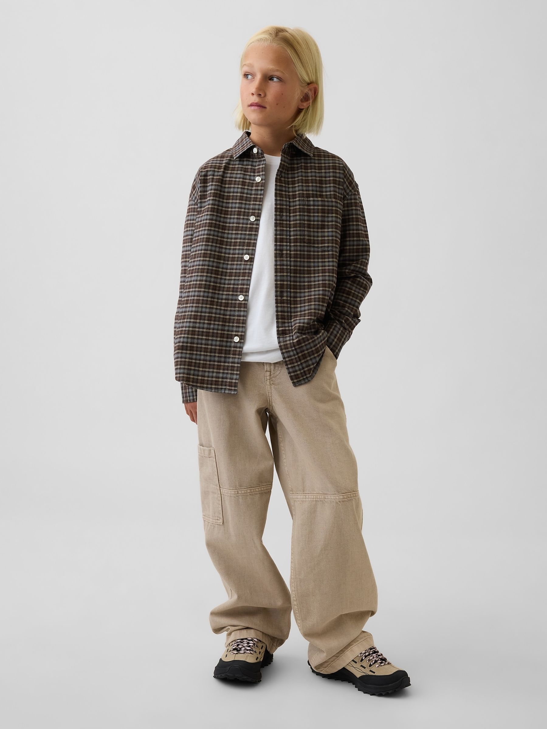 Brown Relaxed Plaid Oxford Shirt - Image 3 of 5
