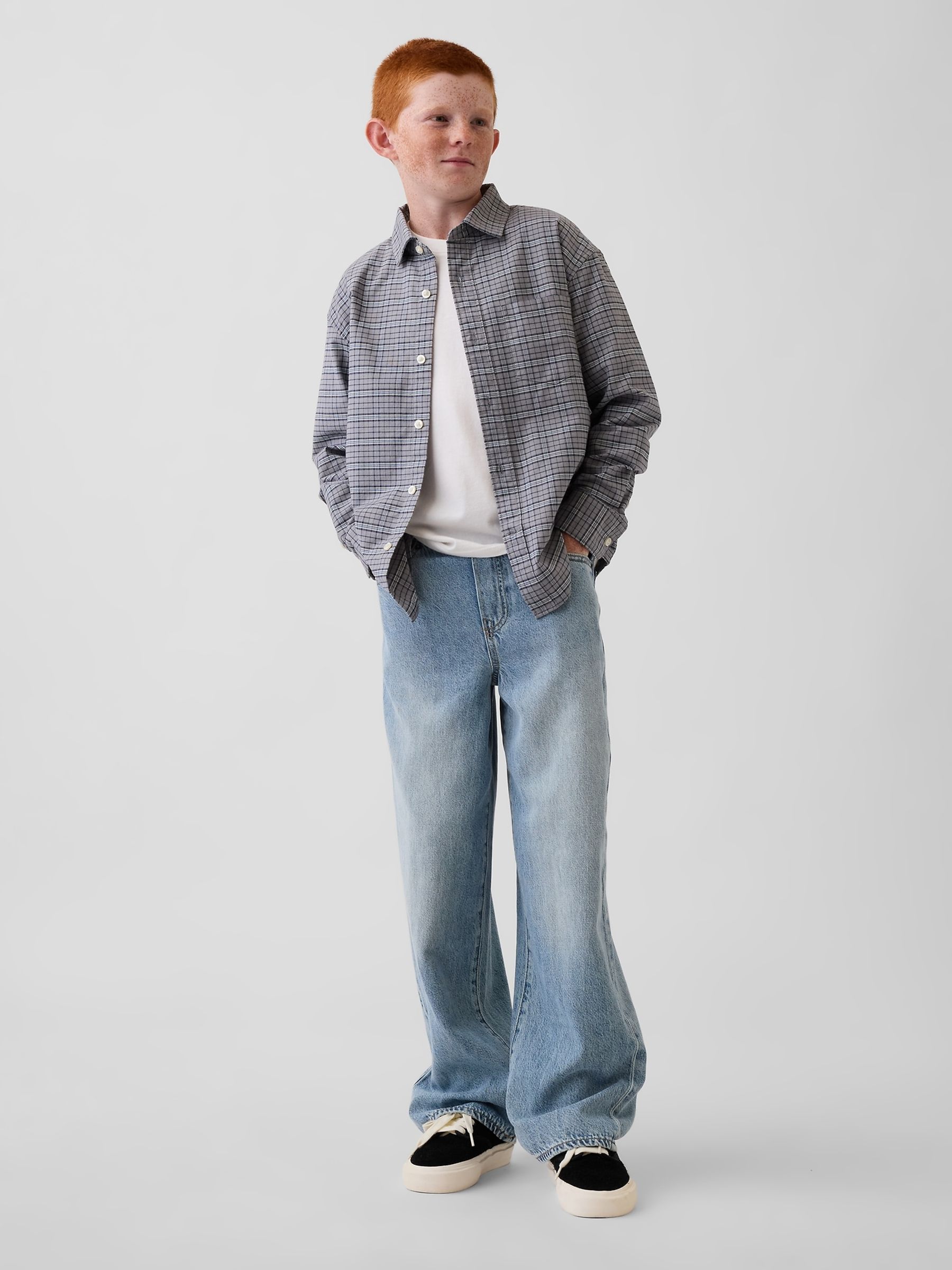Grey Relaxed Plaid Oxford Shirt - Image 3 of 5