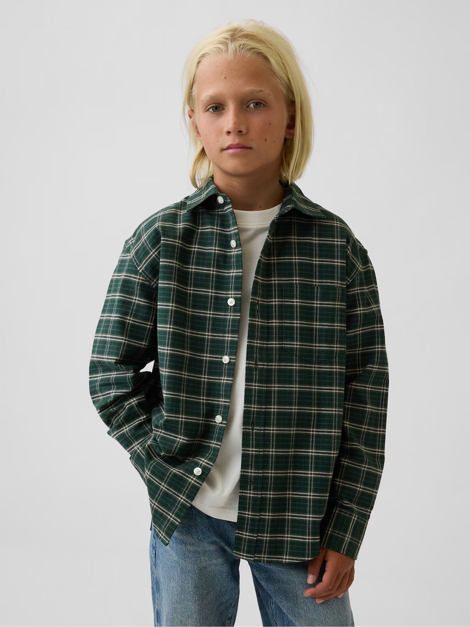 Green Relaxed Plaid Oxford Shirt - Image 1 of 4