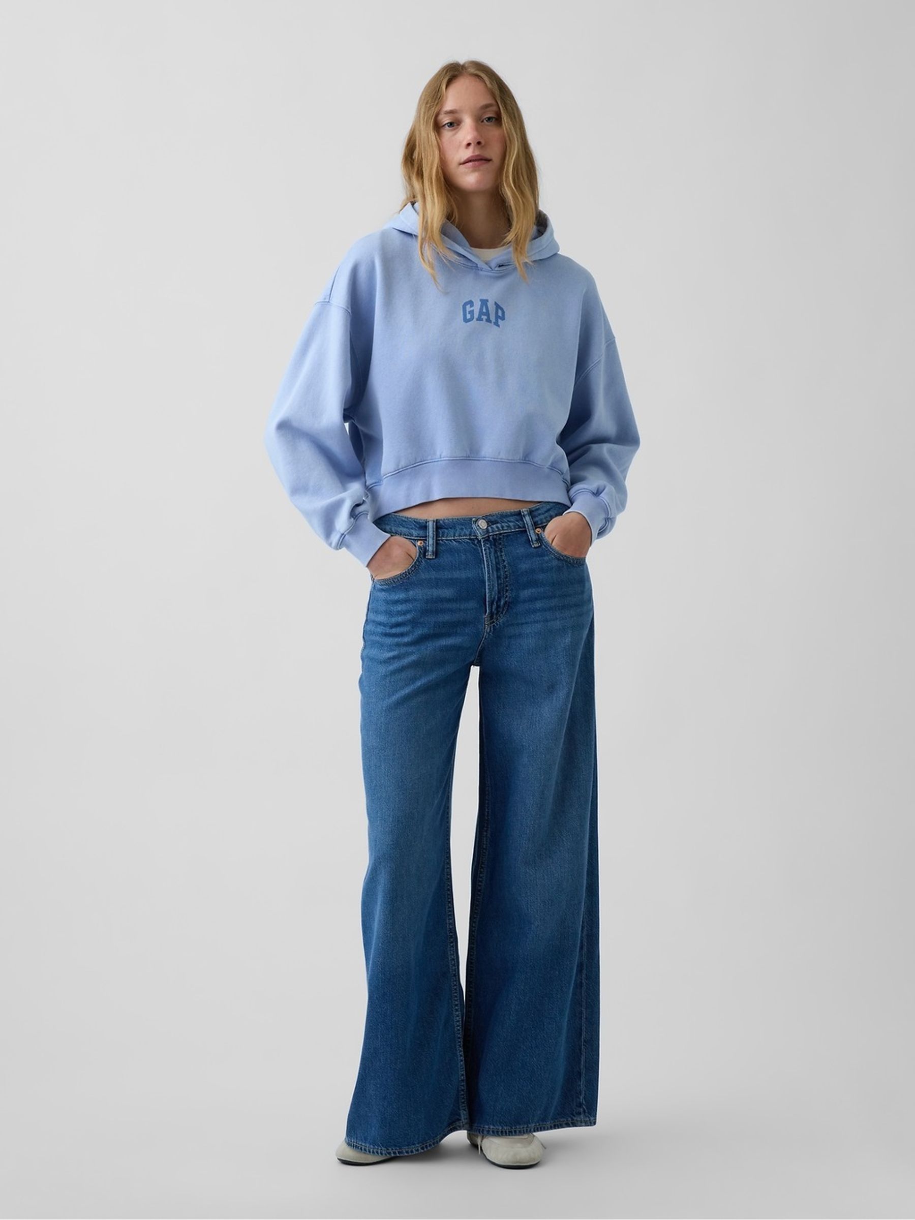 Light Blue Vintage Soft Crop Logo Hoodie - Image 2 of 5
