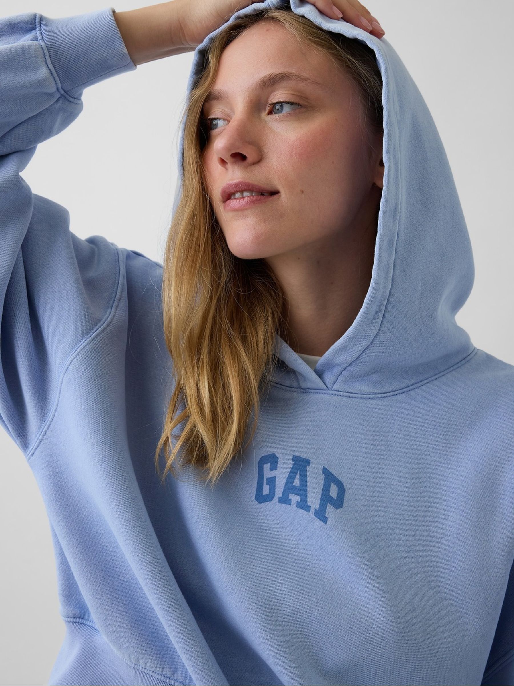Light Blue Vintage Soft Crop Logo Hoodie - Image 3 of 5