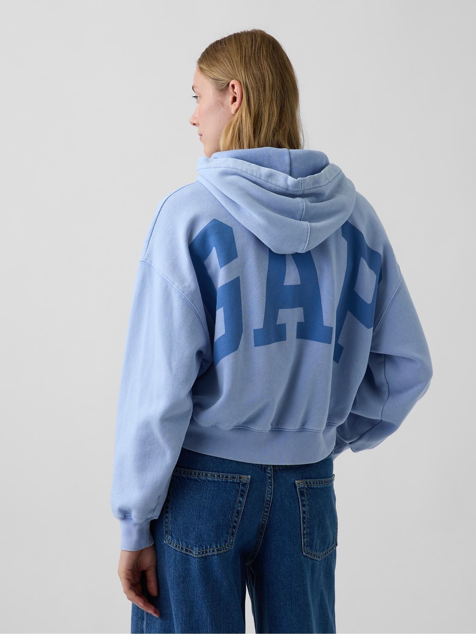 Light Blue Vintage Soft Crop Logo Hoodie - Image 4 of 5