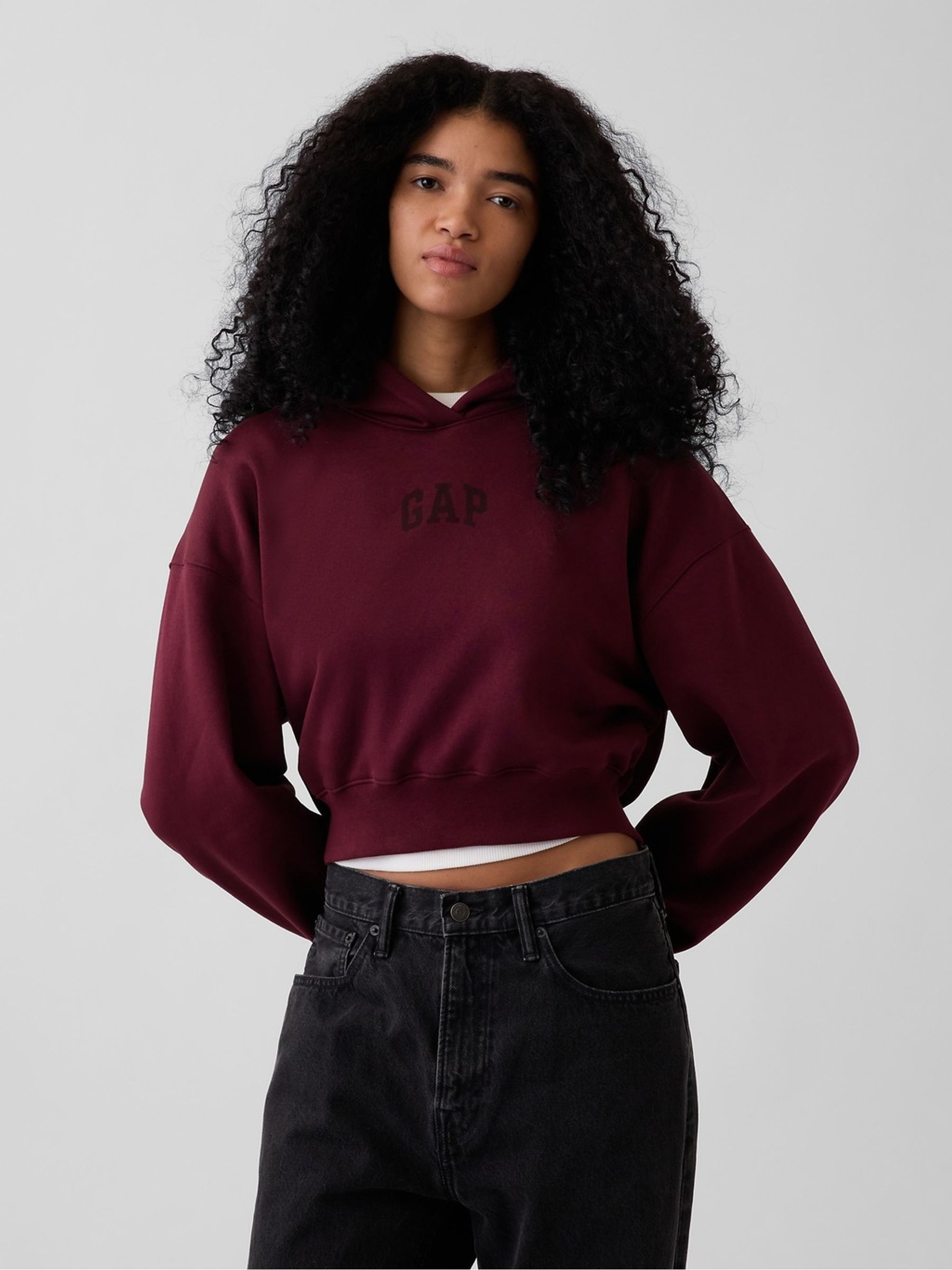 Burgundy Red Vintage Soft Crop Logo Hoodie - Image 1 of 5