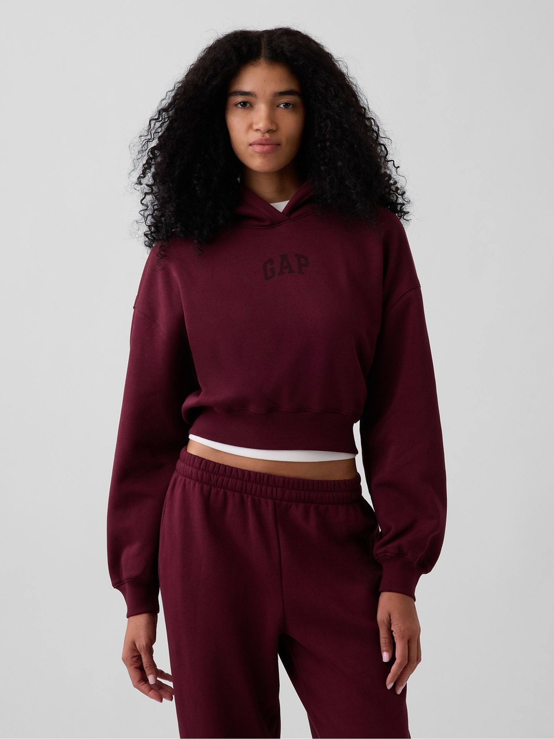 Burgundy Red Vintage Soft Crop Logo Hoodie - Image 2 of 5 Burgundy Red Vintage Soft Crop Logo Hoodie - Image 2 of 5