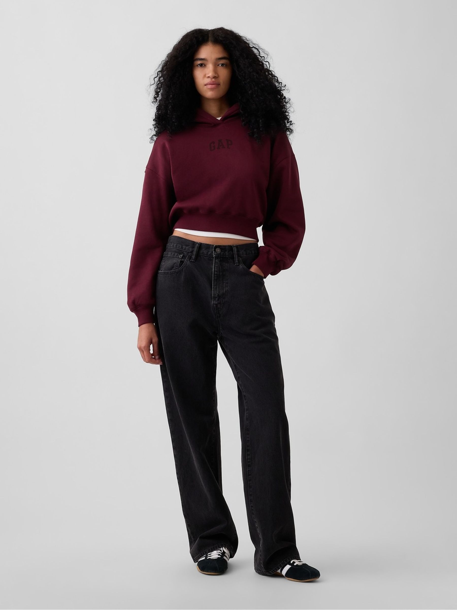 Burgundy Red Vintage Soft Crop Logo Hoodie - Image 3 of 5