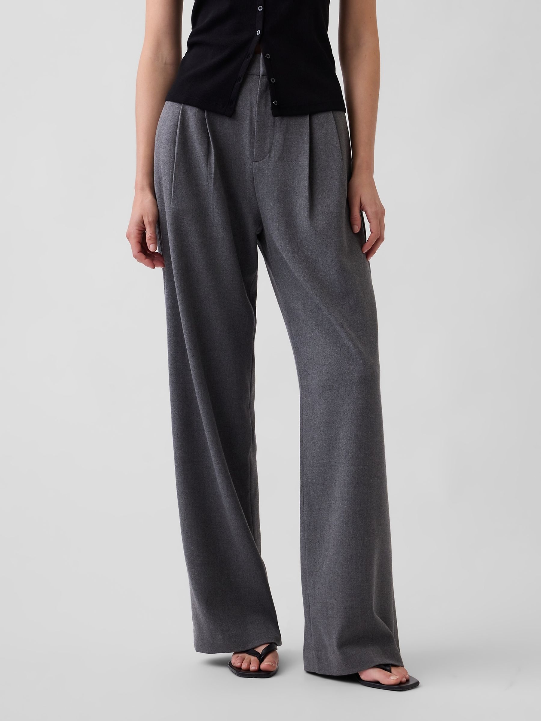 Grey 365 High Waisted Brushed Twill Pleated Trousers - Image 1 of 5