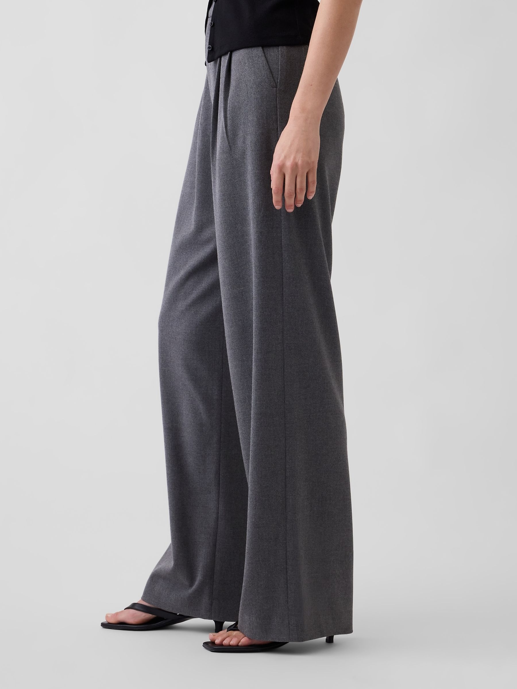 Grey 365 High Waisted Brushed Twill Pleated Trousers - Image 3 of 5