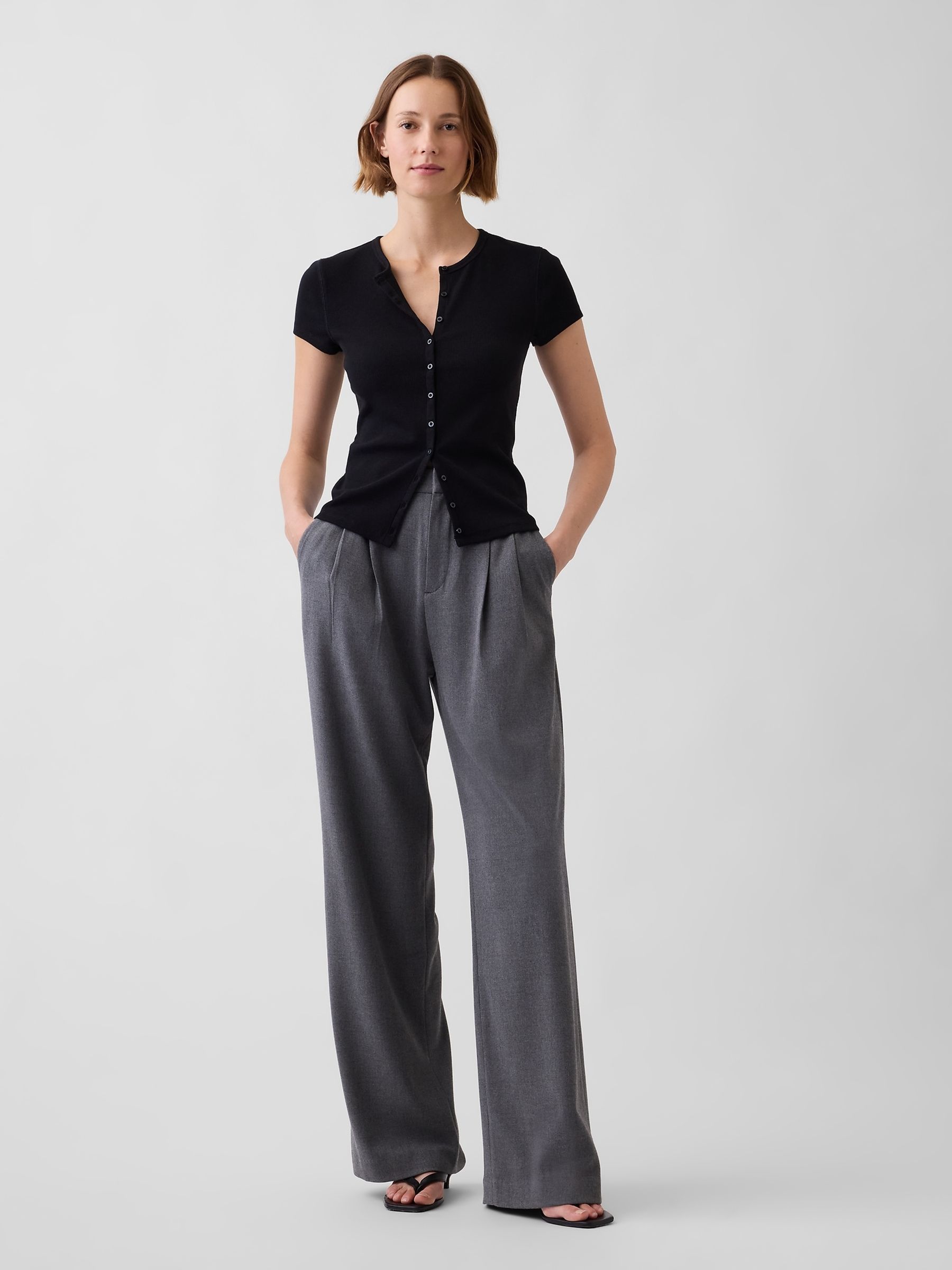 Grey 365 High Waisted Brushed Twill Pleated Trousers - Image 4 of 5