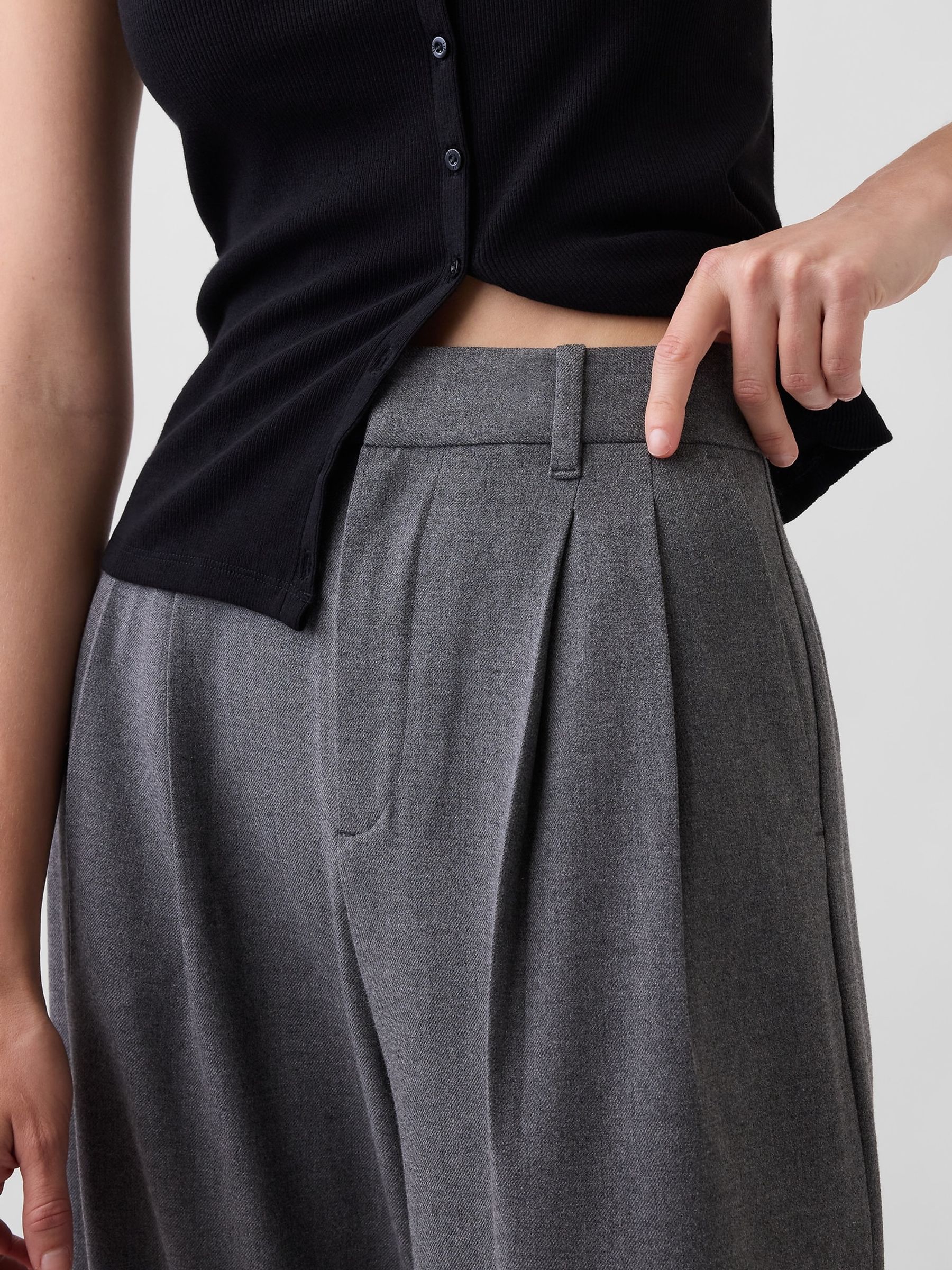 Grey 365 High Waisted Brushed Twill Pleated Trousers - Image 5 of 5 Grey 365 High Waisted Brushed Twill Pleated Trousers - Image 5 of 5