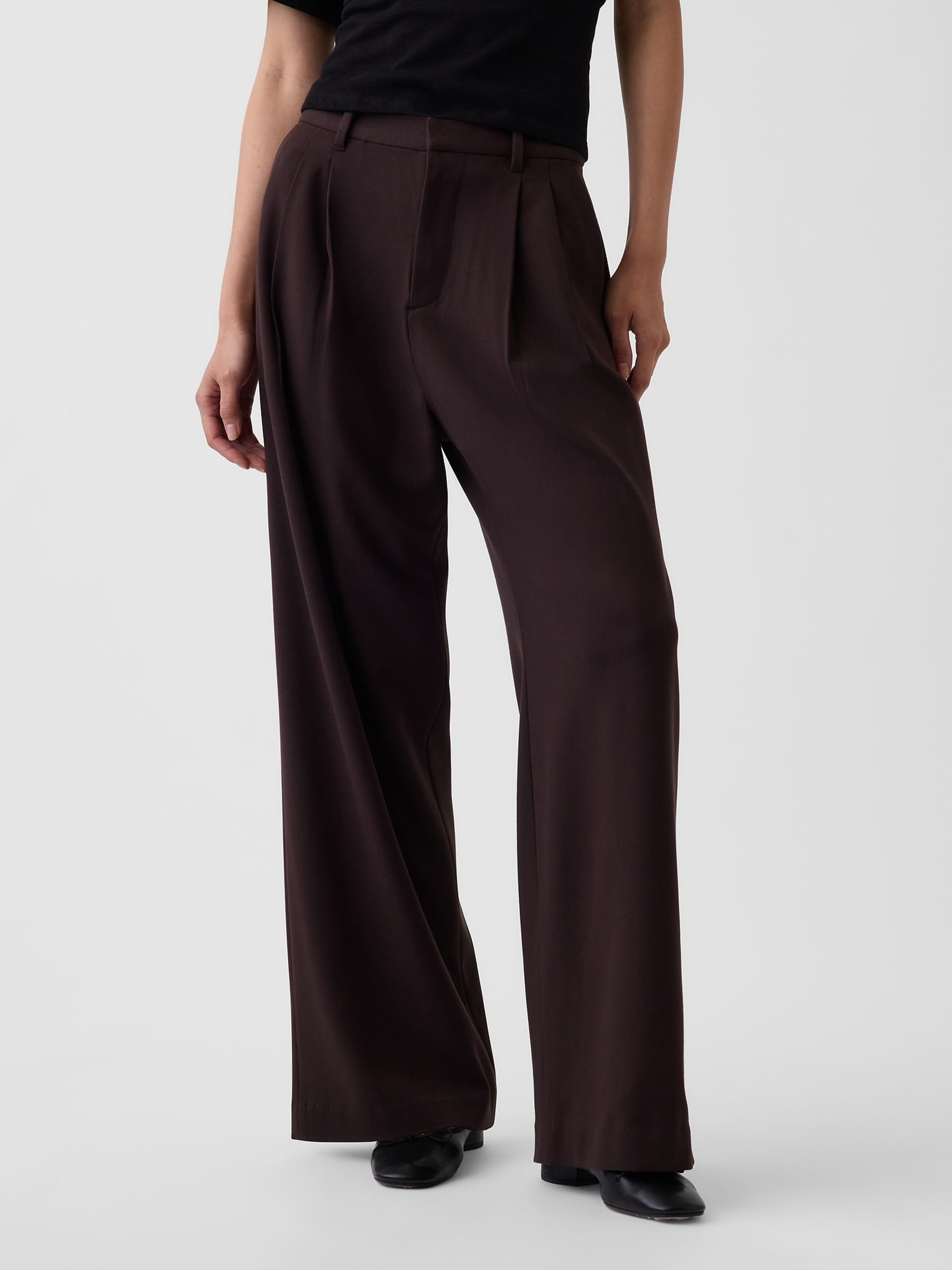 Brown 365 High Waisted Brushed Twill Pleated Trousers - Image 1 of 5