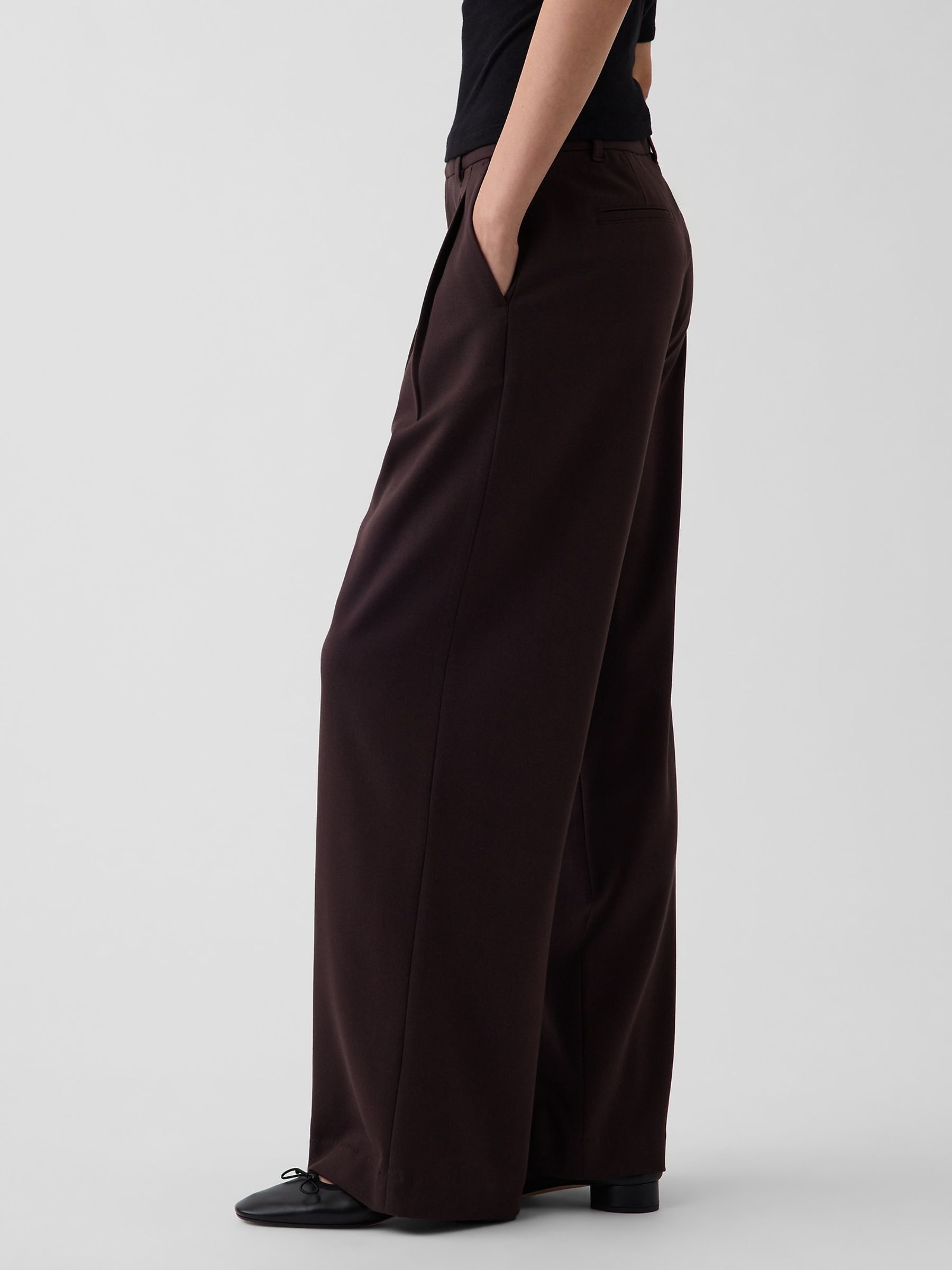 Brown 365 High Waisted Brushed Twill Pleated Trousers - Image 3 of 5