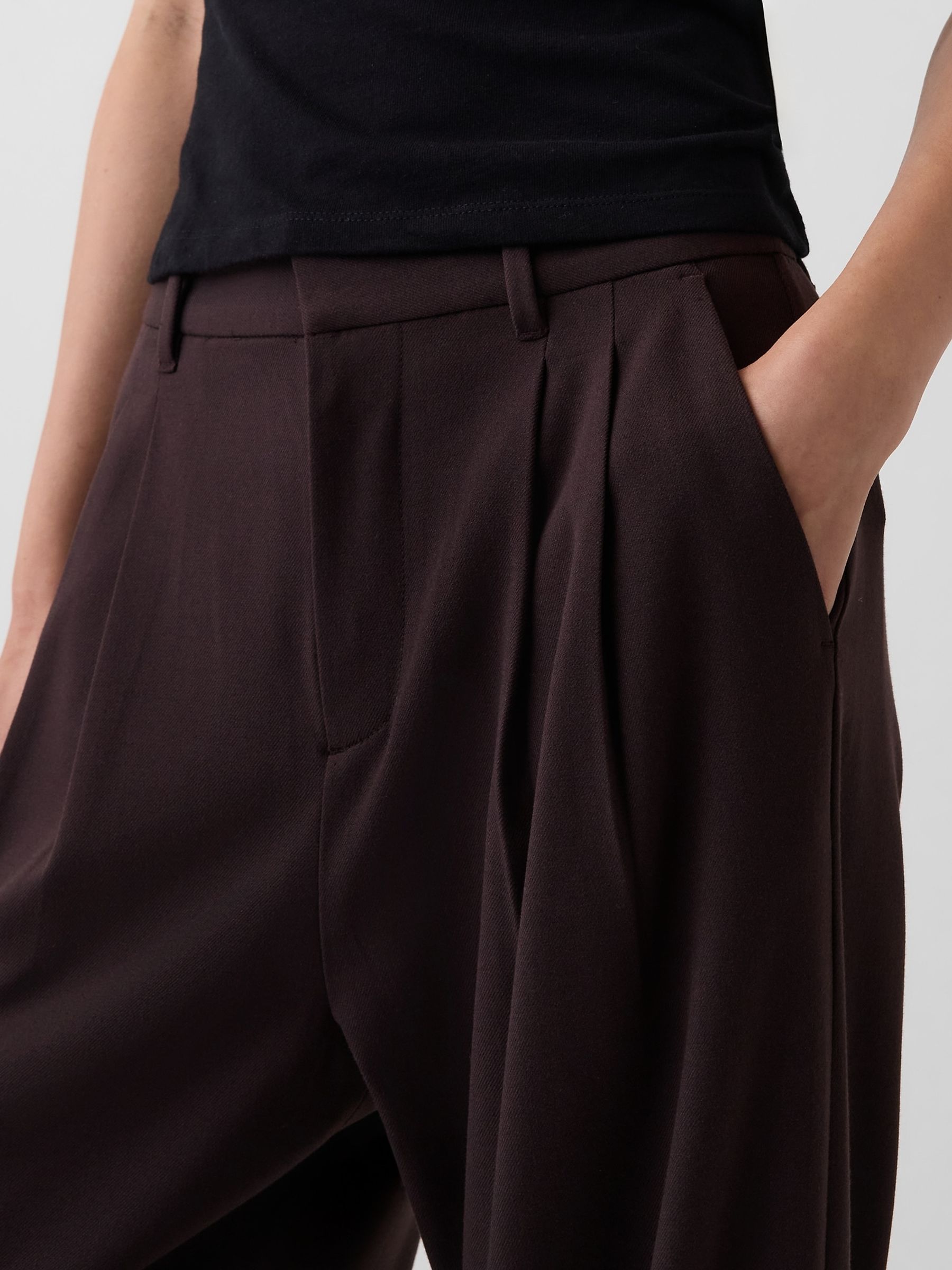Brown 365 High Waisted Brushed Twill Pleated Trousers - Image 4 of 5