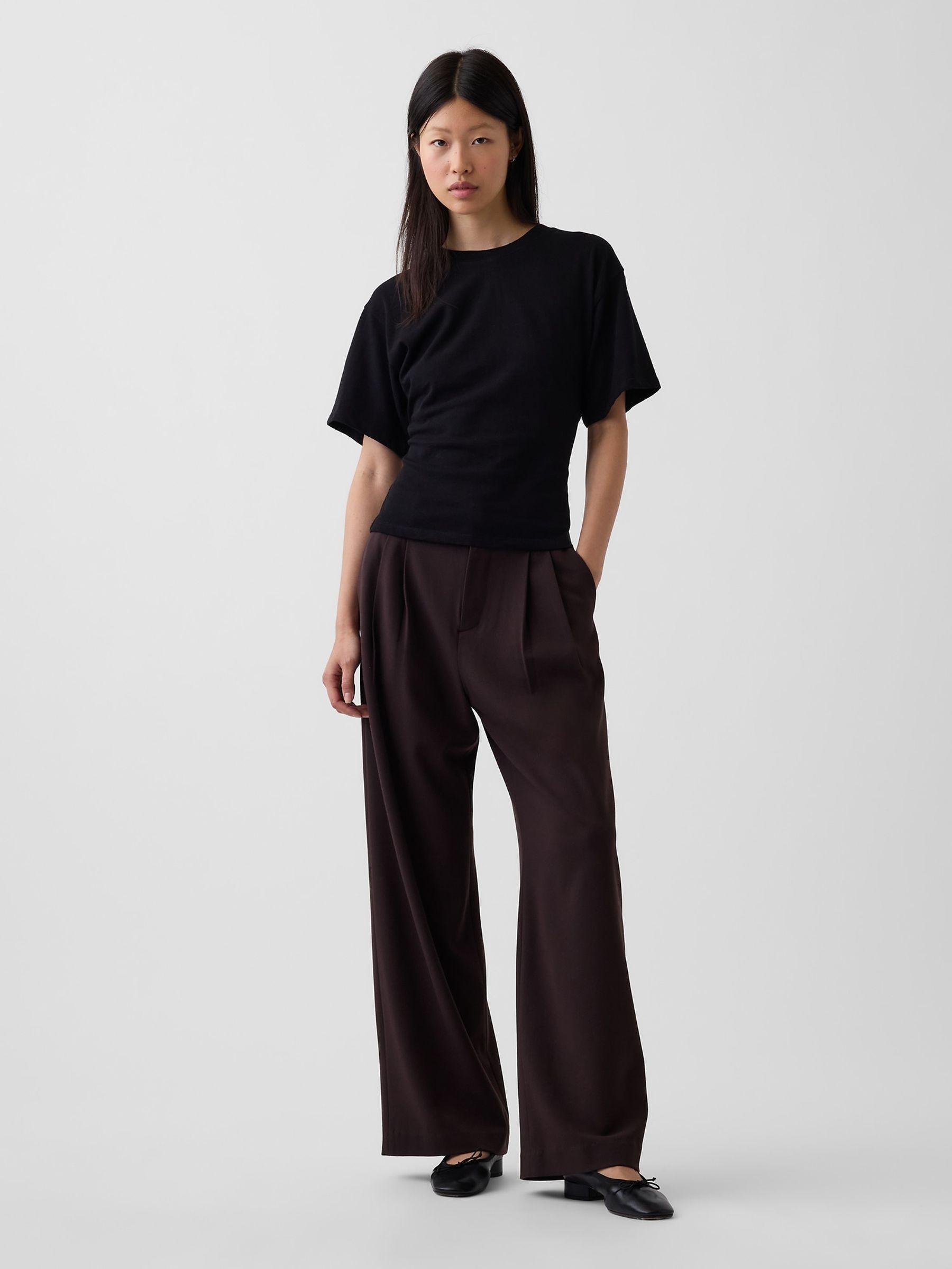 Brown 365 High Waisted Brushed Twill Pleated Trousers - Image 5 of 5