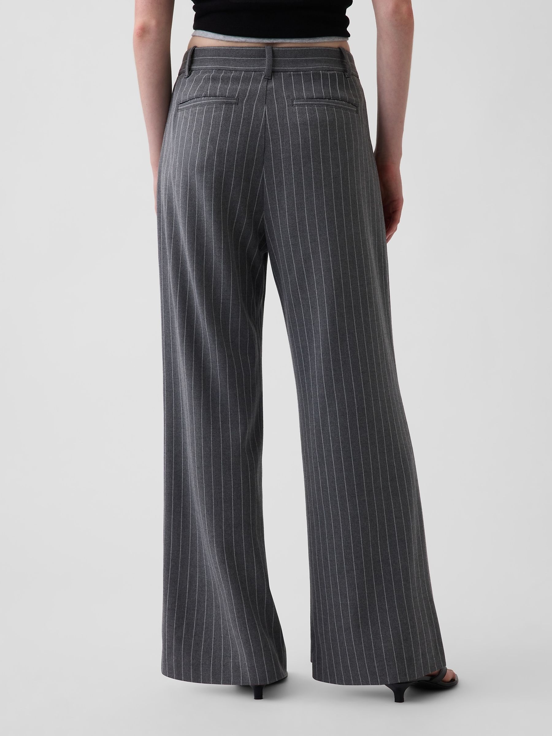 Grey Stripe 365 High Waisted Brushed Twill Pleated Trousers - Image 2 of 5