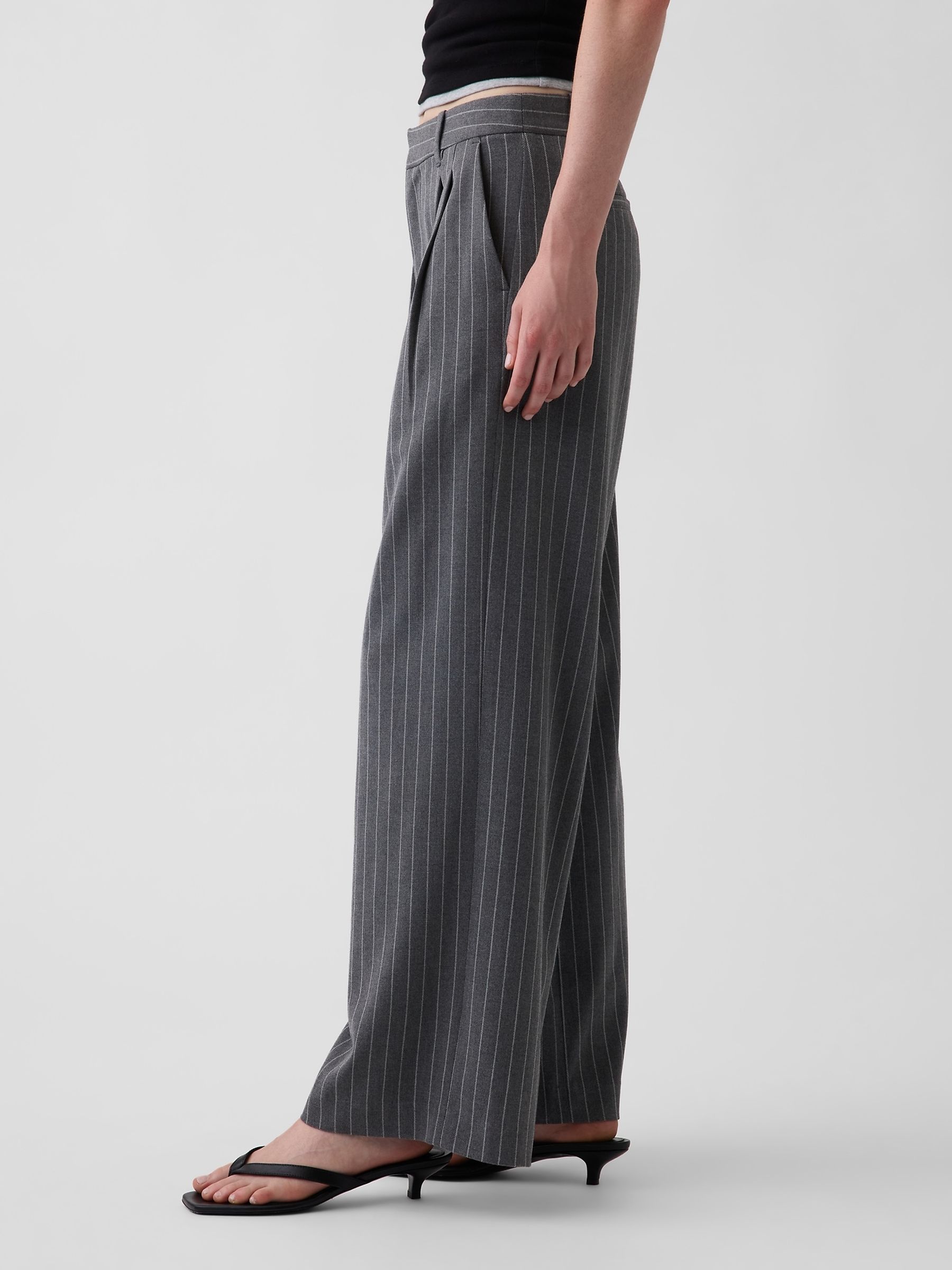 Grey Stripe 365 High Waisted Brushed Twill Pleated Trousers - Image 3 of 5