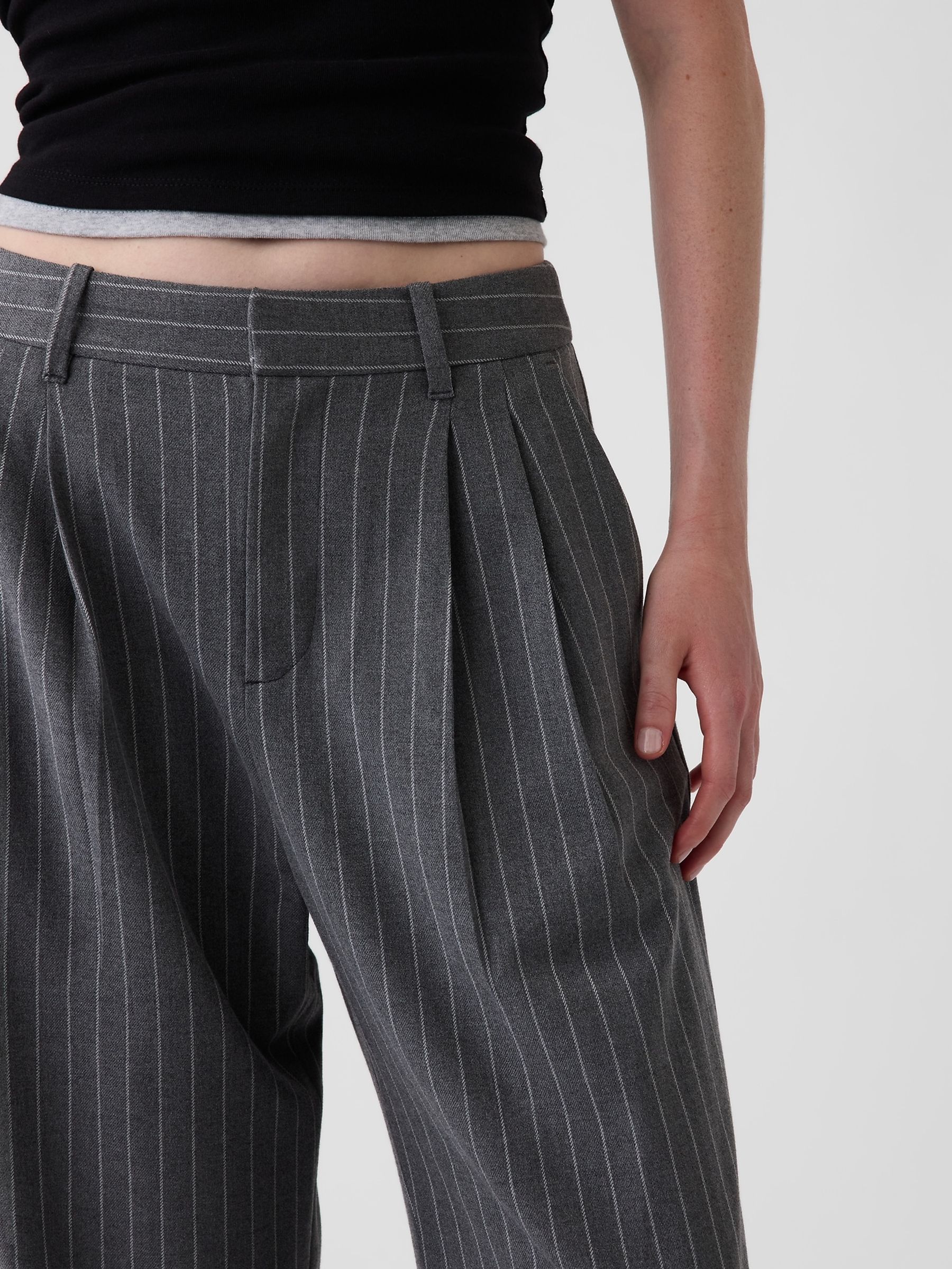 Grey Stripe 365 High Waisted Brushed Twill Pleated Trousers - Image 4 of 5