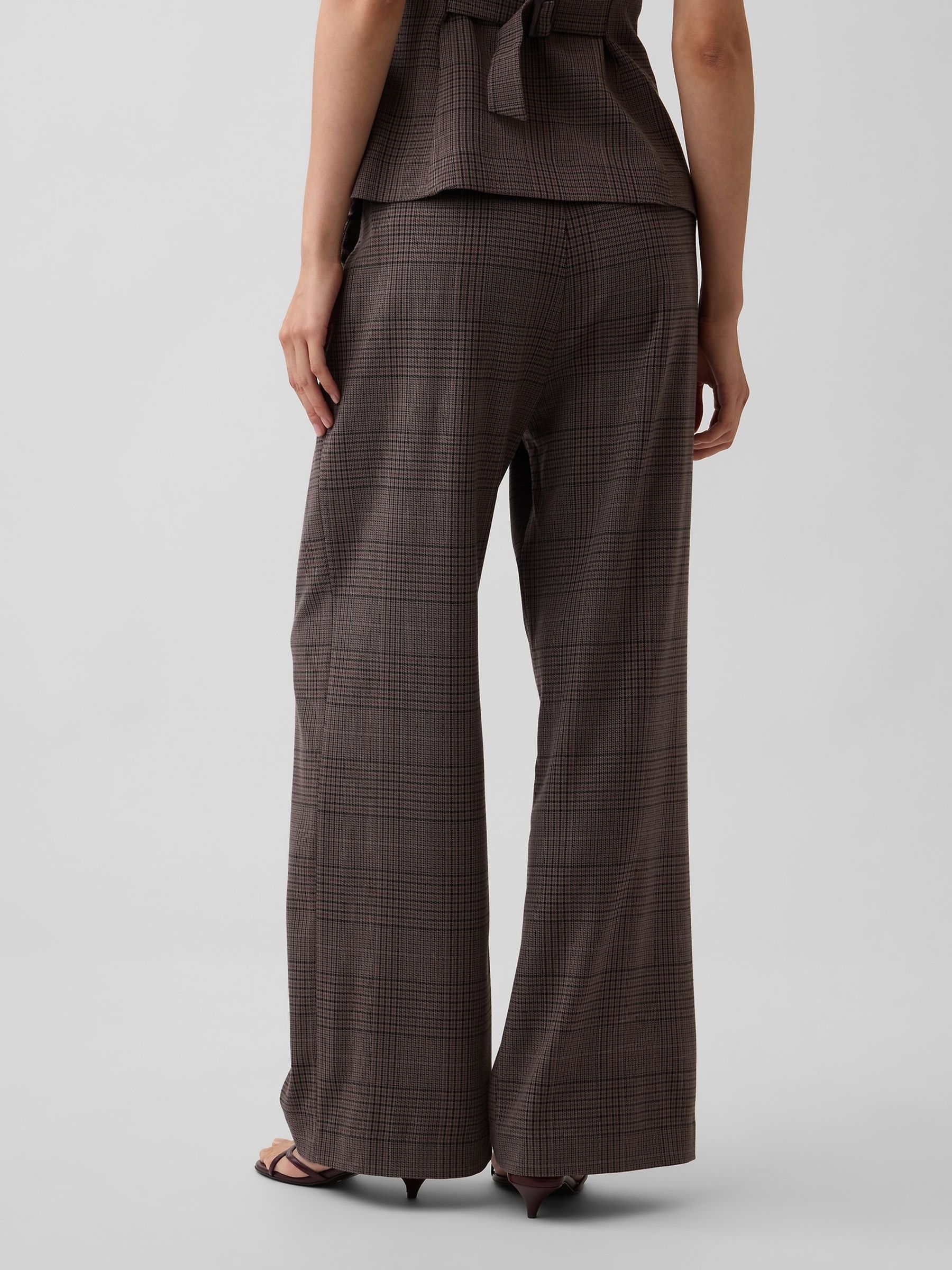 Brown Check 365 High Waisted Brushed Twill Pleated Trousers - Image 2 of 6