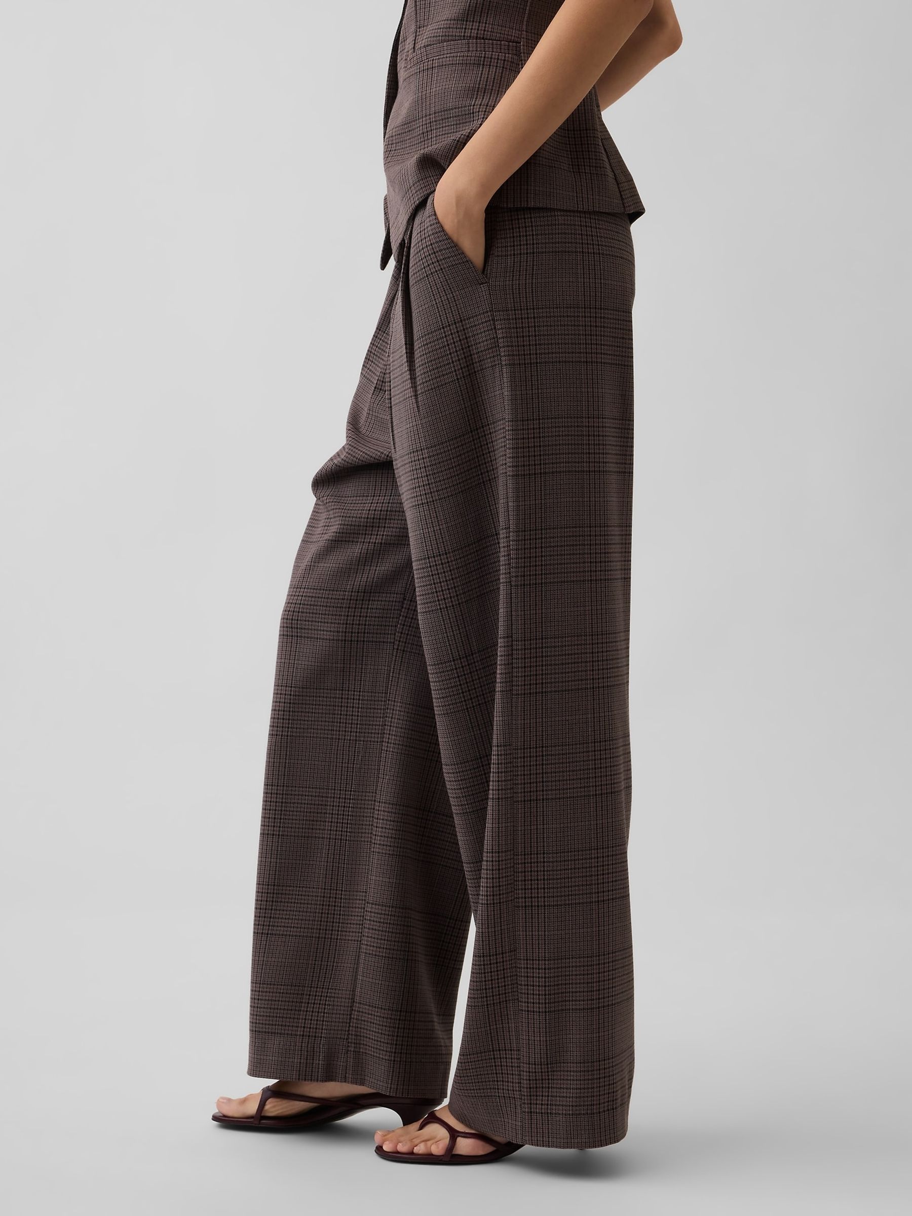 Brown Check 365 High Waisted Brushed Twill Pleated Trousers - Image 3 of 6