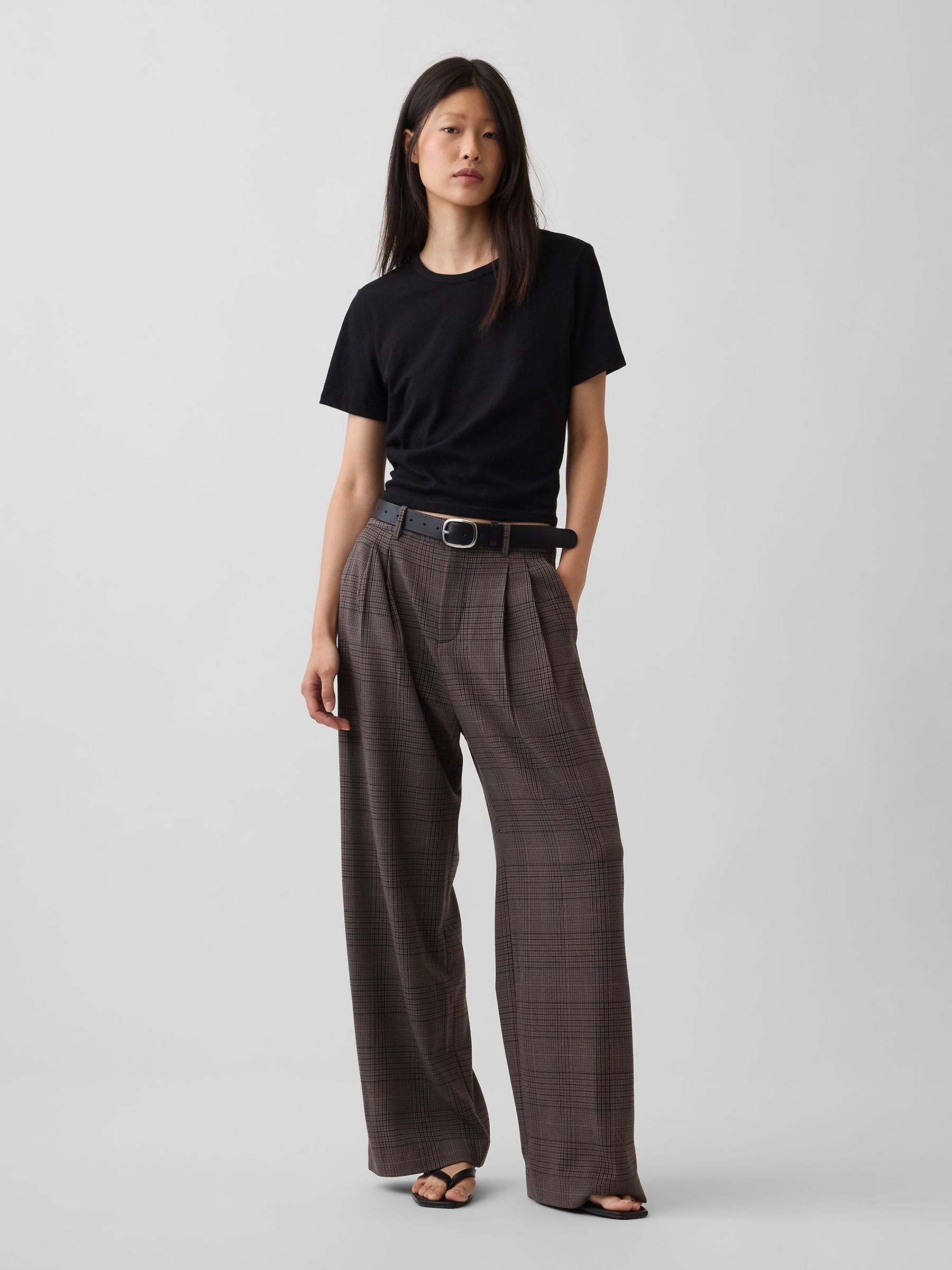 Brown Check 365 High Waisted Brushed Twill Pleated Trousers - Image 5 of 6