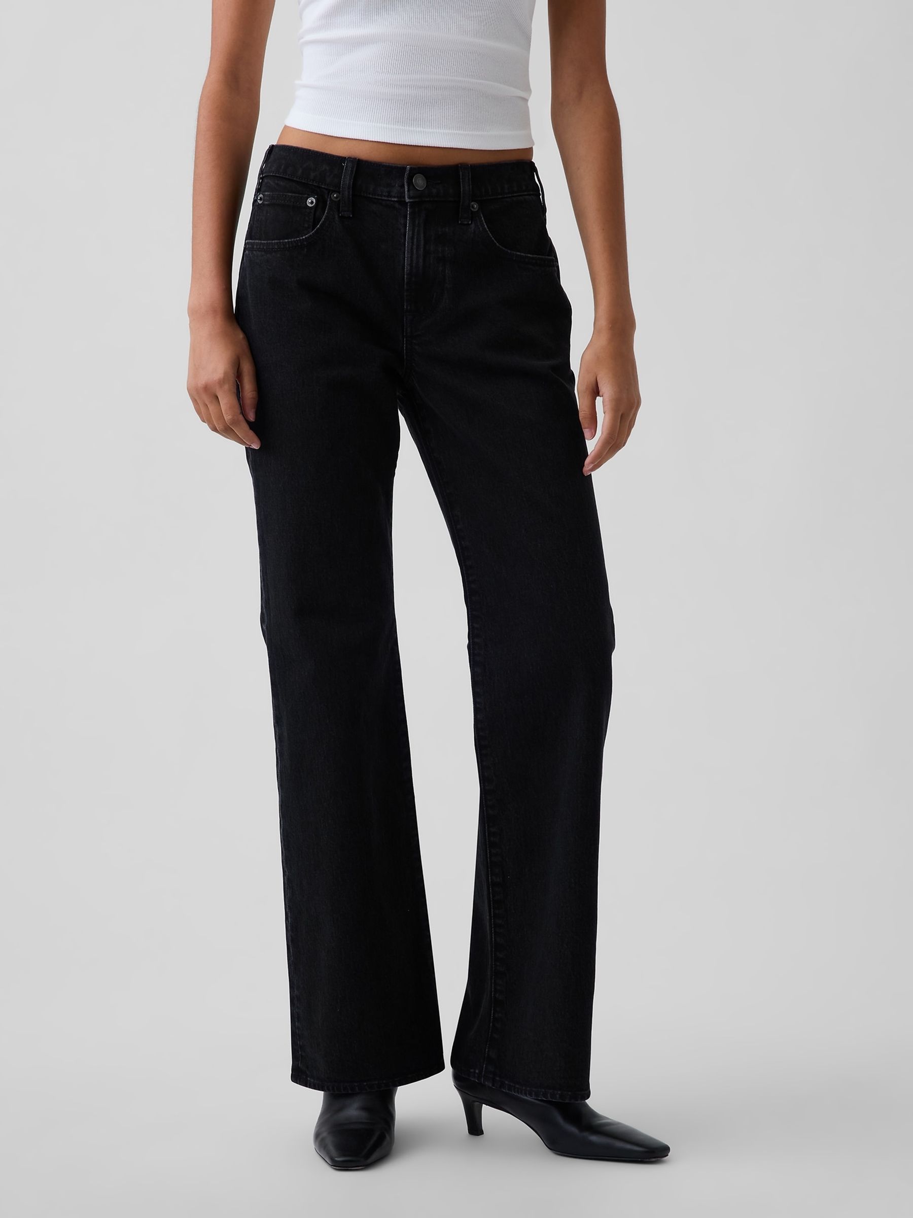 Black Mid Rise Relaxed Flare Jeans - Image 1 of 5