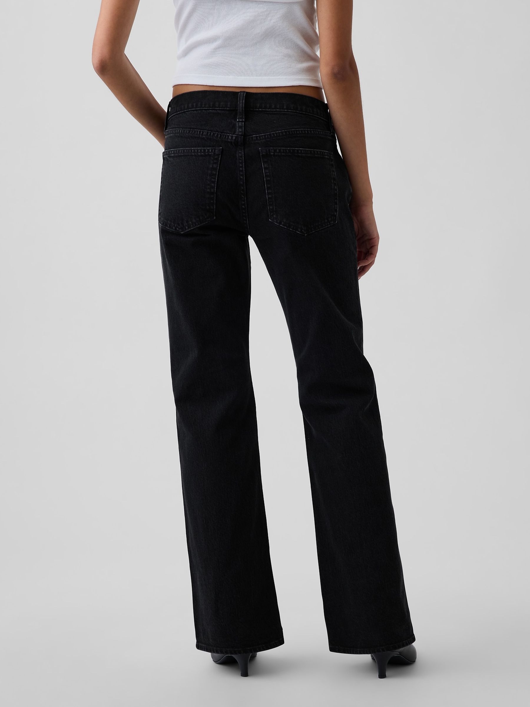 Black Mid Rise Relaxed Flare Jeans - Image 2 of 5