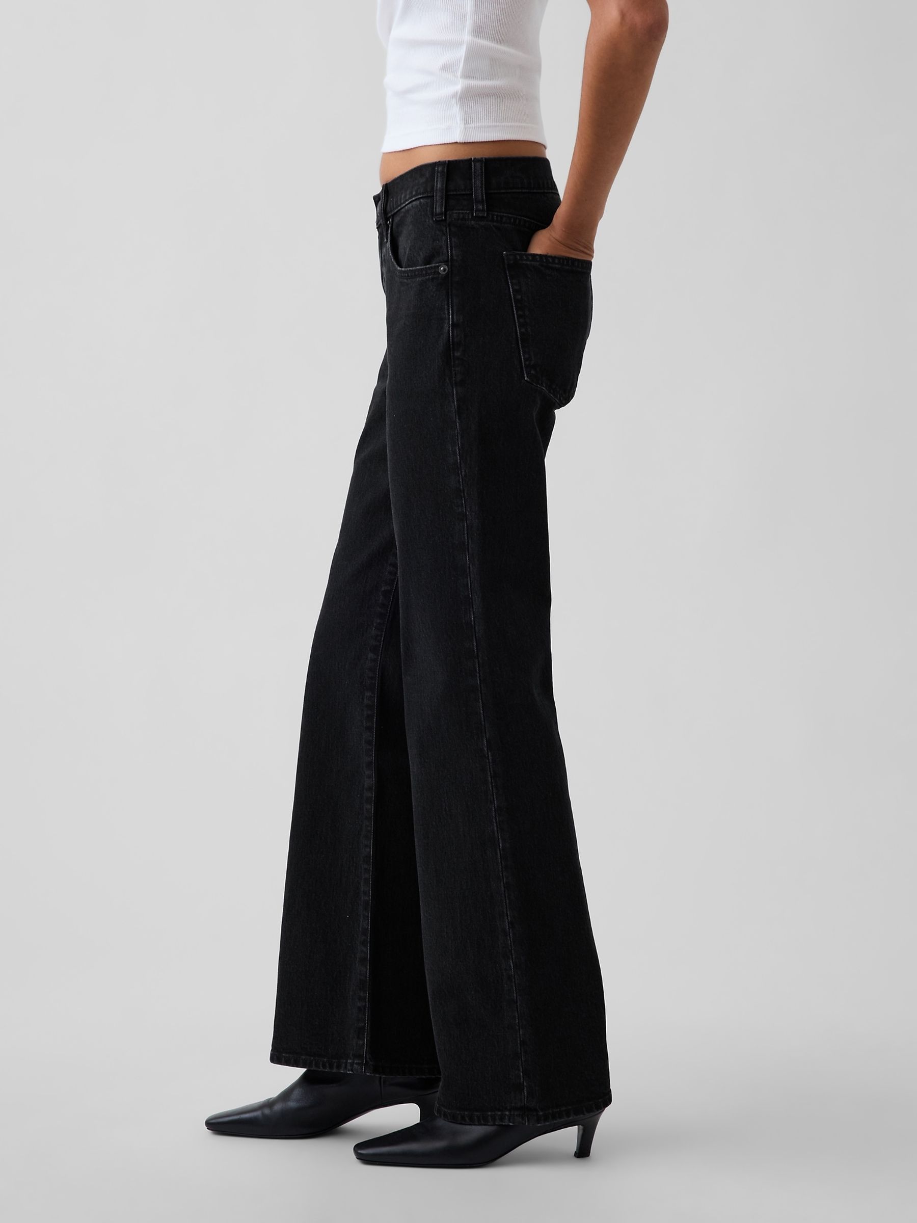 Black Mid Rise Relaxed Flare Jeans - Image 3 of 5