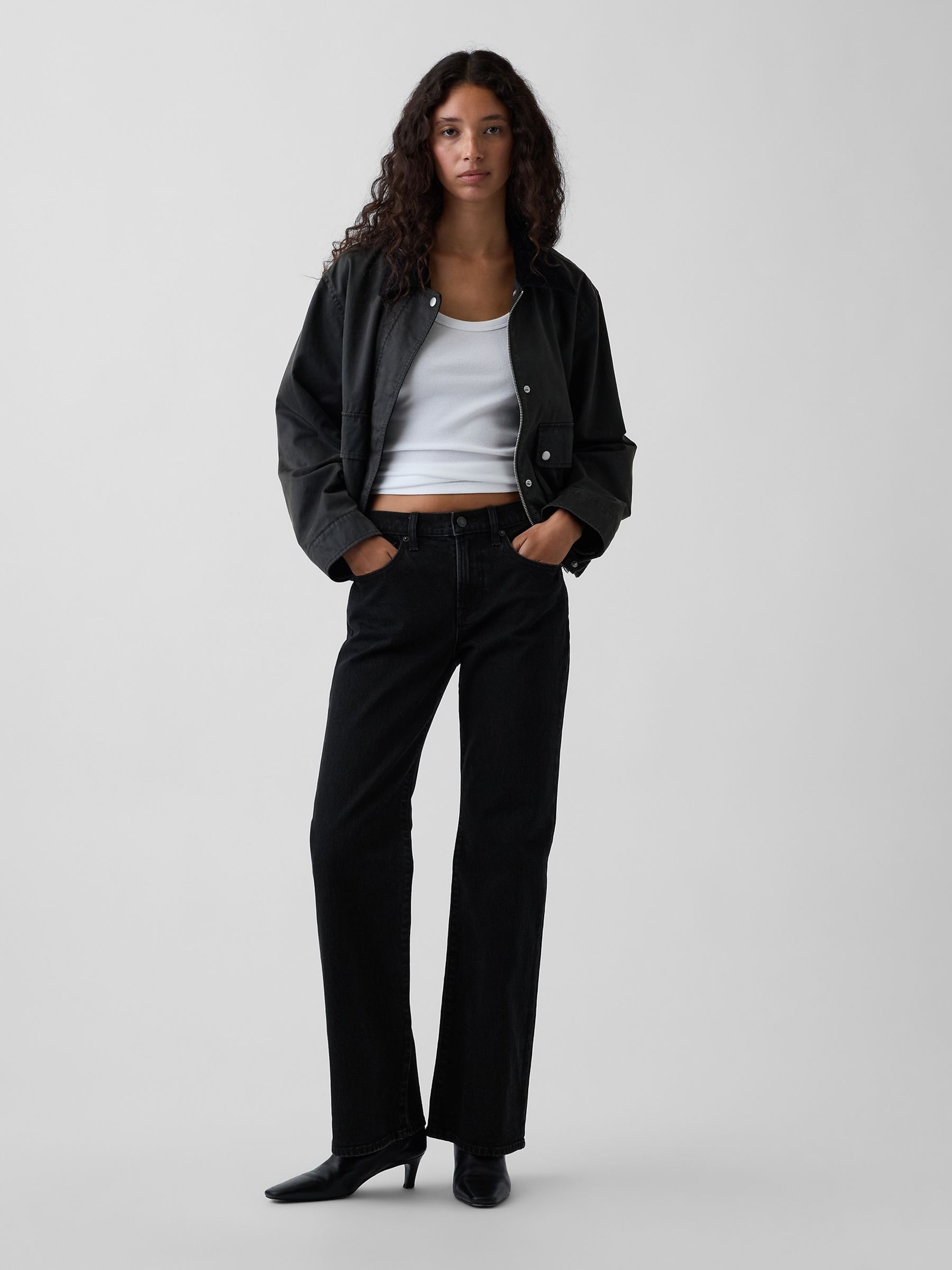 Black Mid Rise Relaxed Flare Jeans - Image 4 of 5