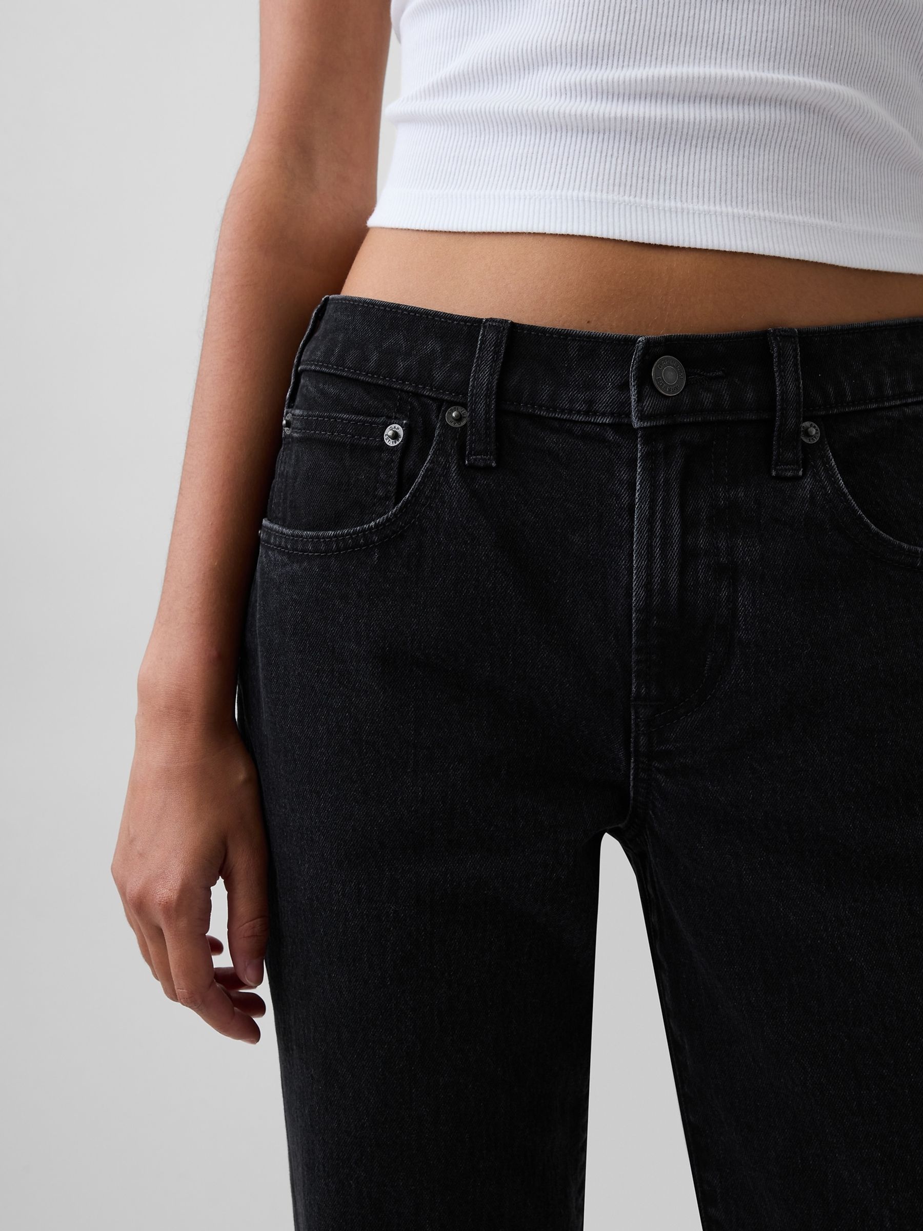 Black Mid Rise Relaxed Flare Jeans - Image 5 of 5