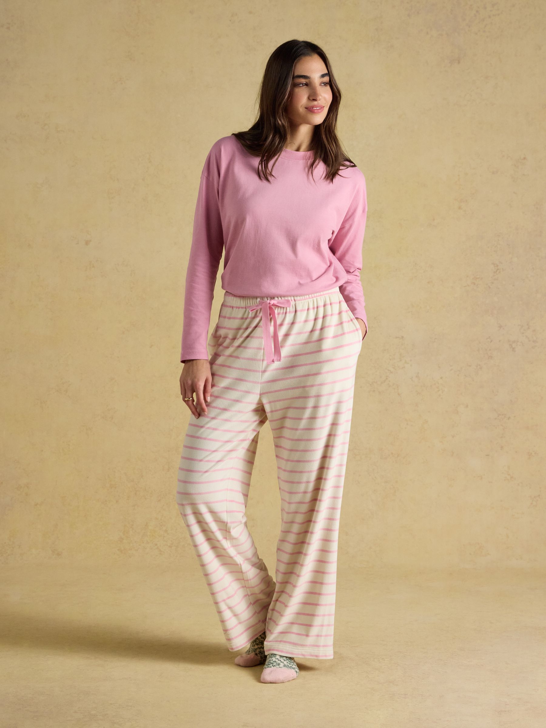 Pink/Cream Stripe Fleece Pyjama Bottom - Image 4 of 7