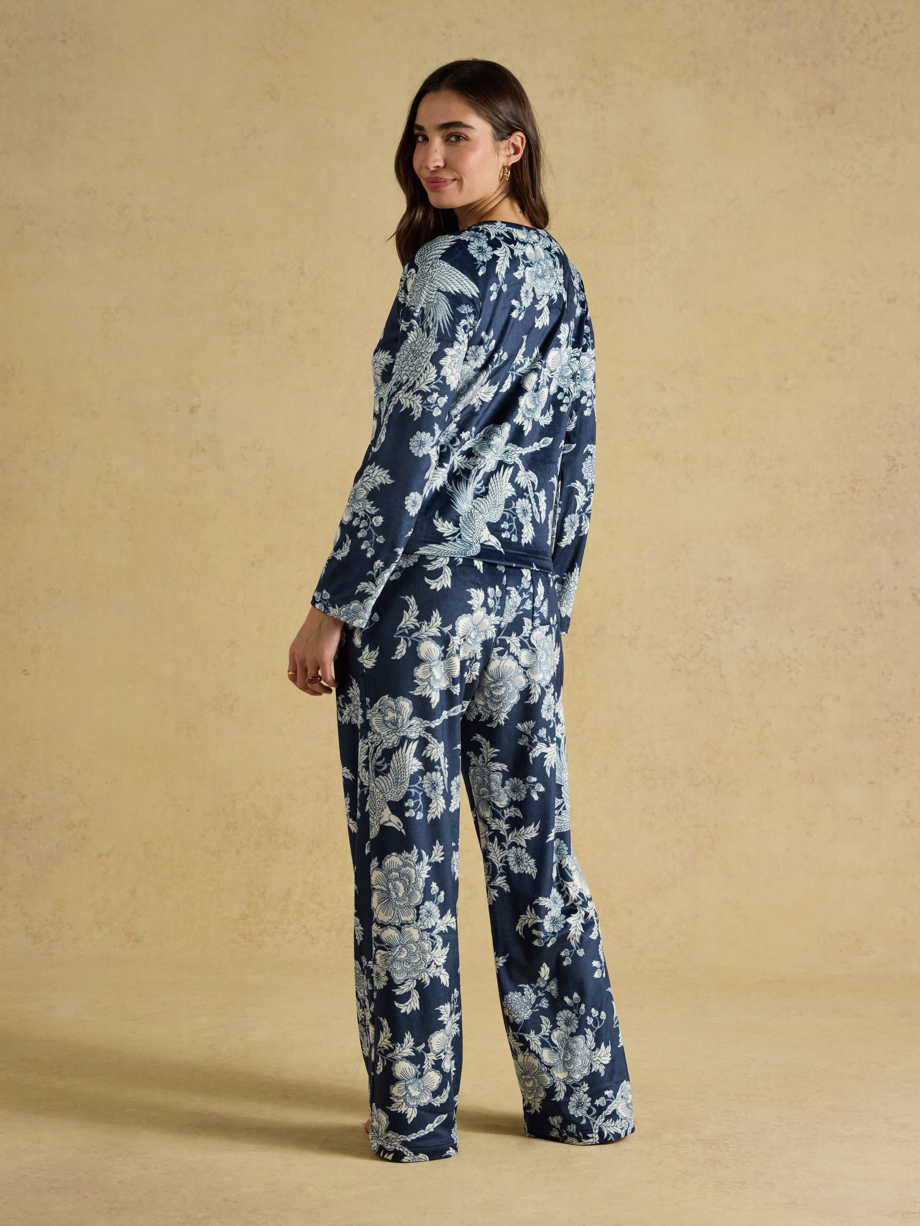 Navy Spring Bird Floral Fleece Pyjama Set - Image 2 of 12