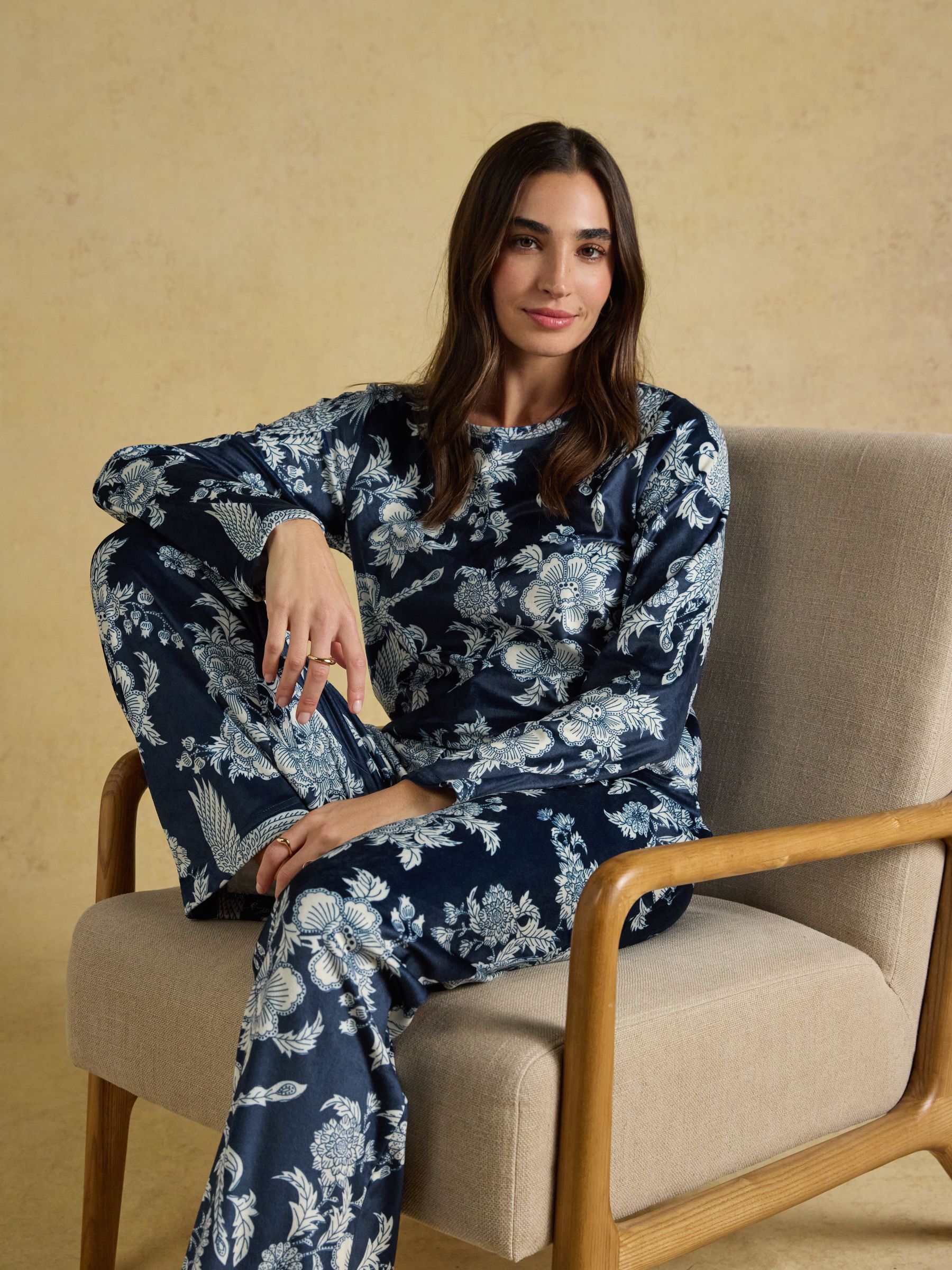 Navy Spring Bird Floral Fleece Pyjama Set - Image 3 of 12