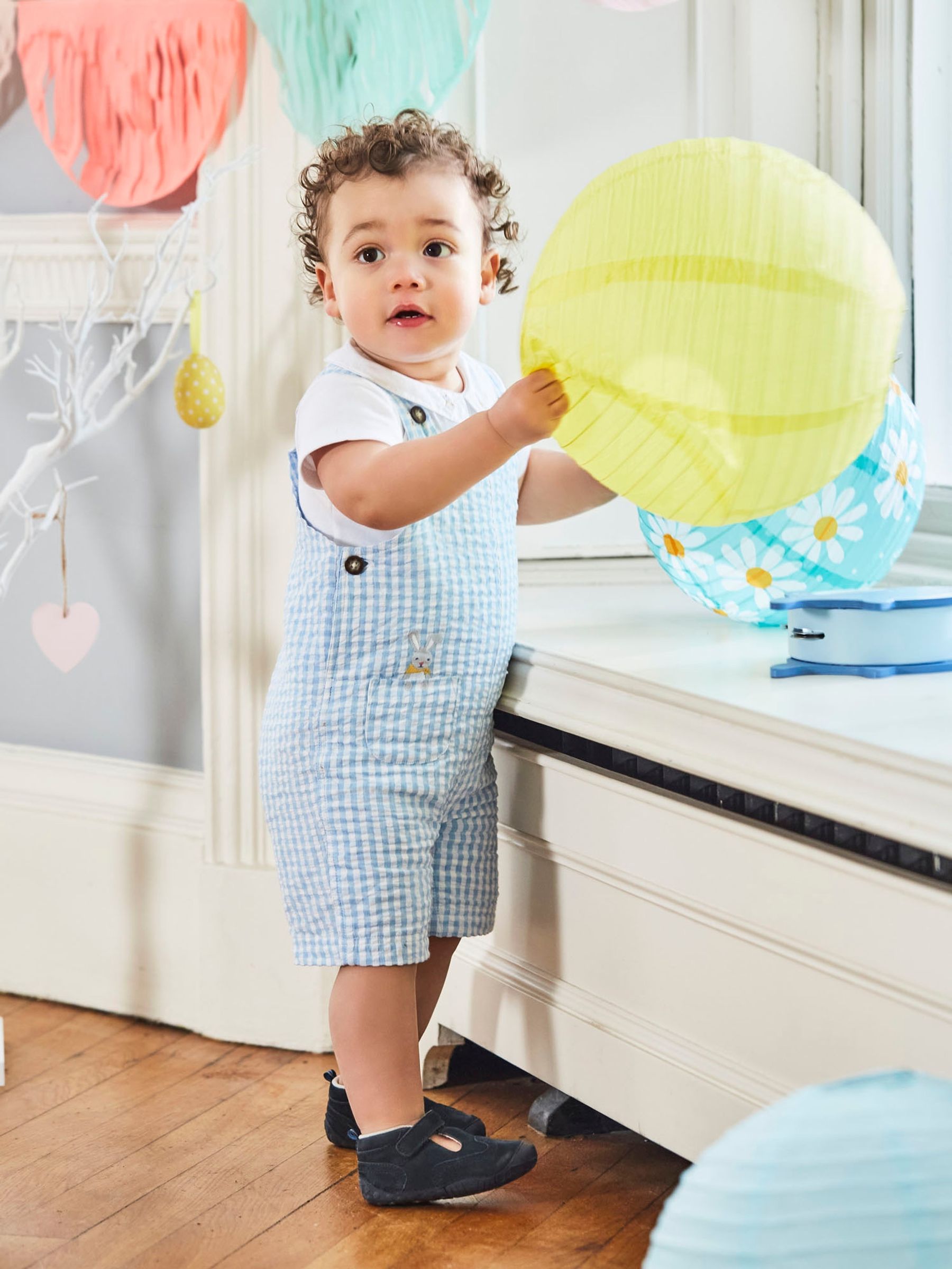 Blue 2-Piece Bunny Gingham Dungarees & Body Set - Image 1 of 7