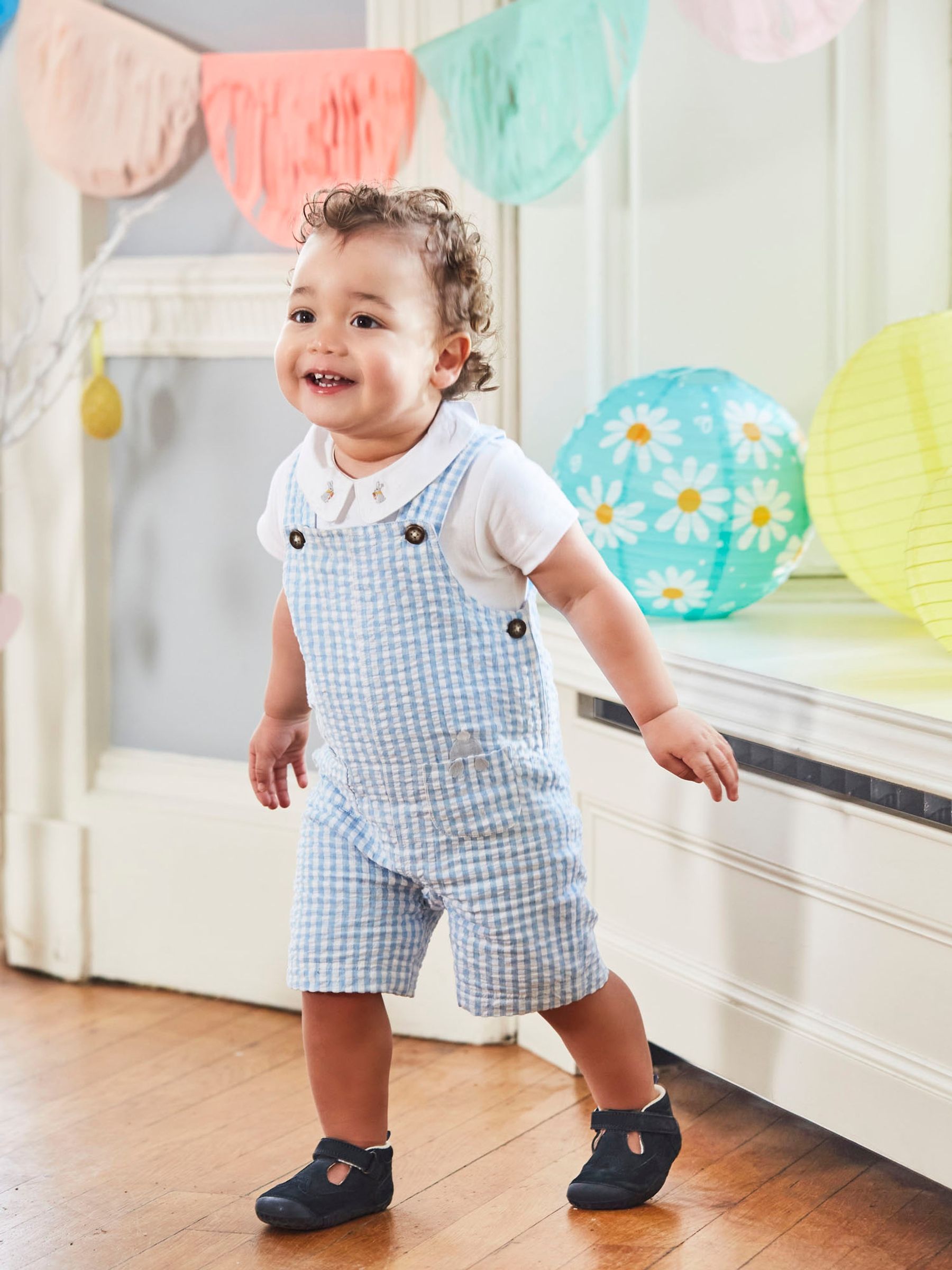Blue 2-Piece Bunny Gingham Dungarees & Body Set - Image 2 of 7