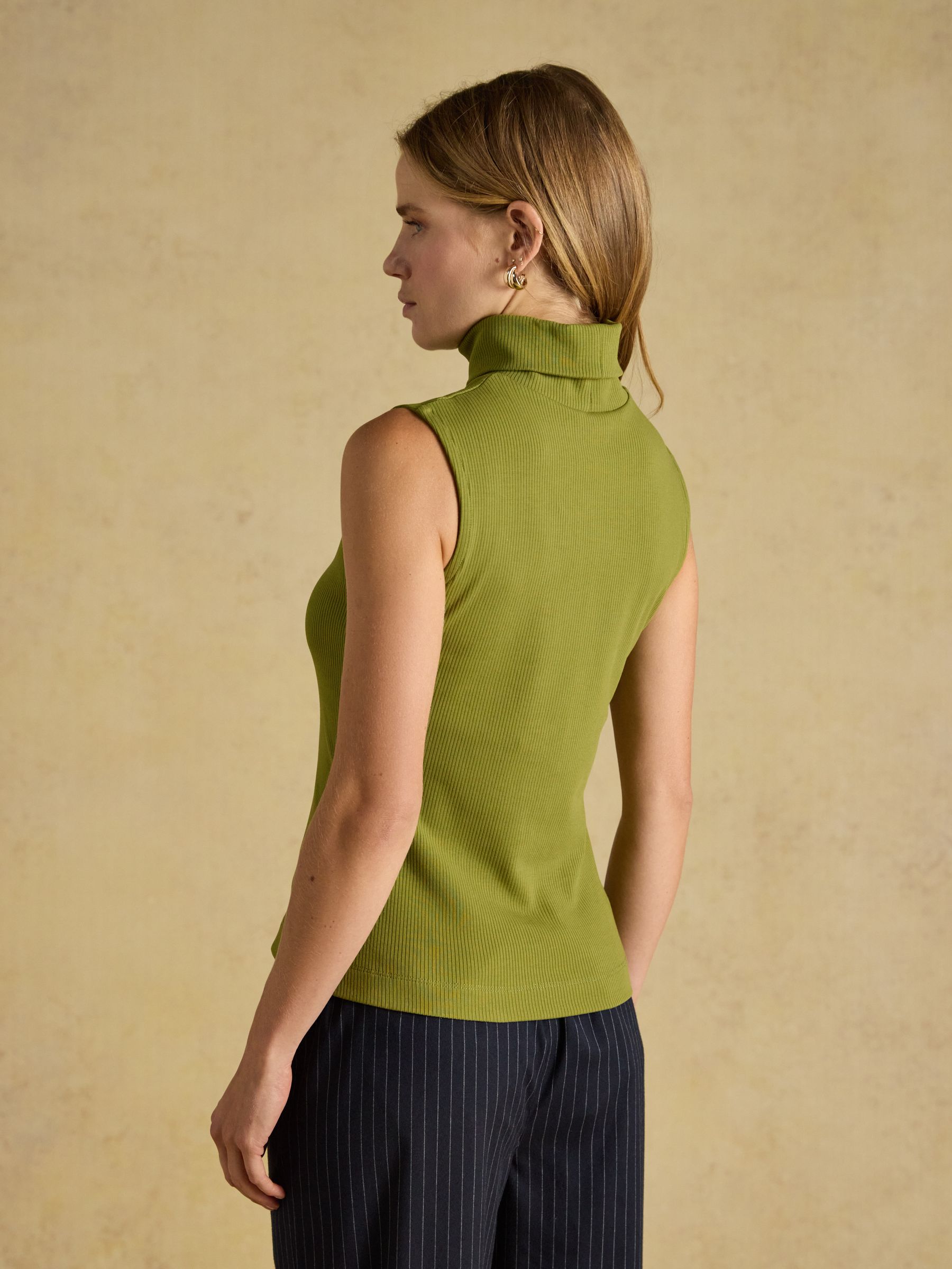 Green Ribbed Cotton Rich Sleeveless Roll Neck - Image 2 of 6