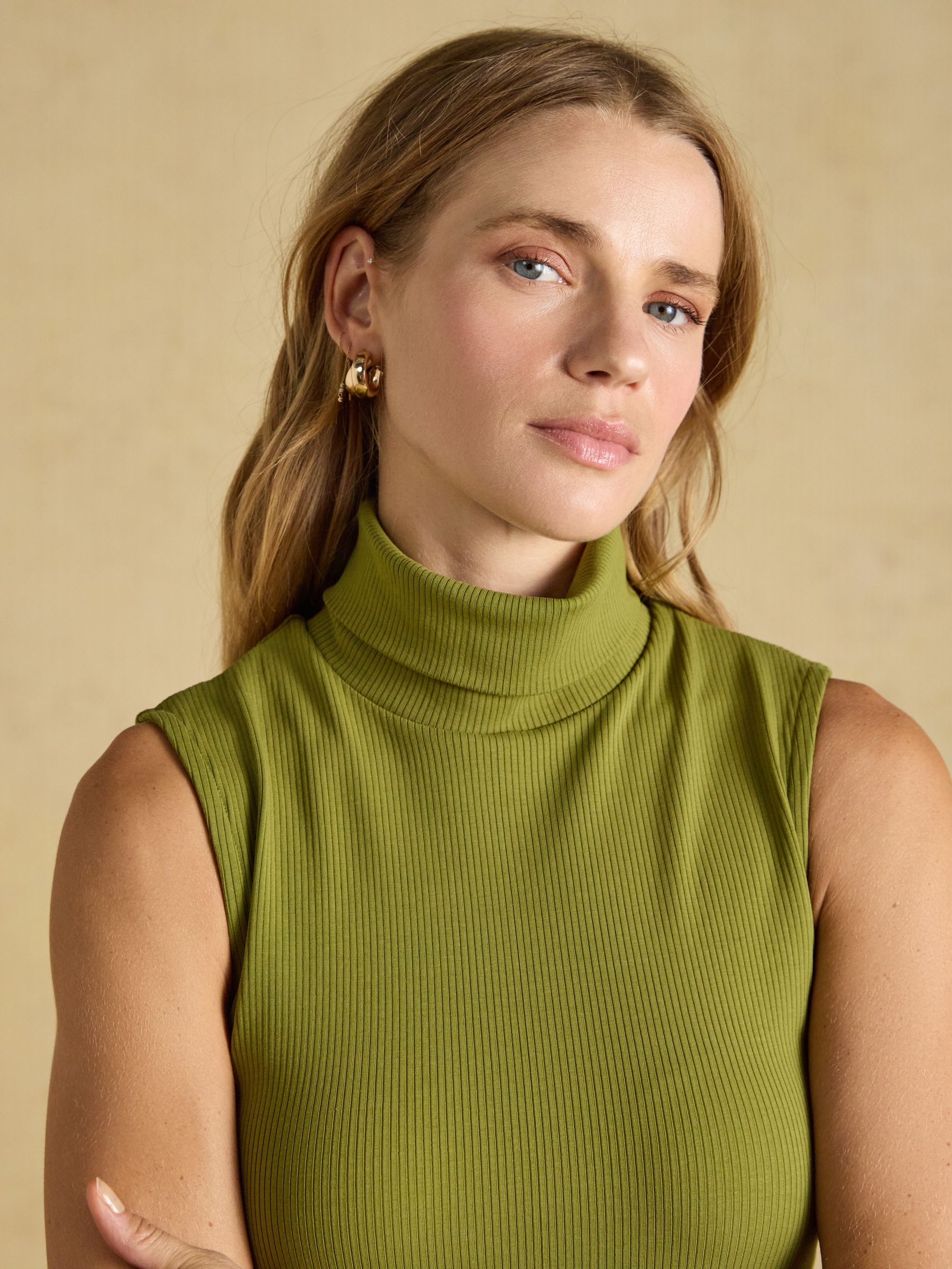 Green Ribbed Cotton Rich Sleeveless Roll Neck - Image 4 of 6