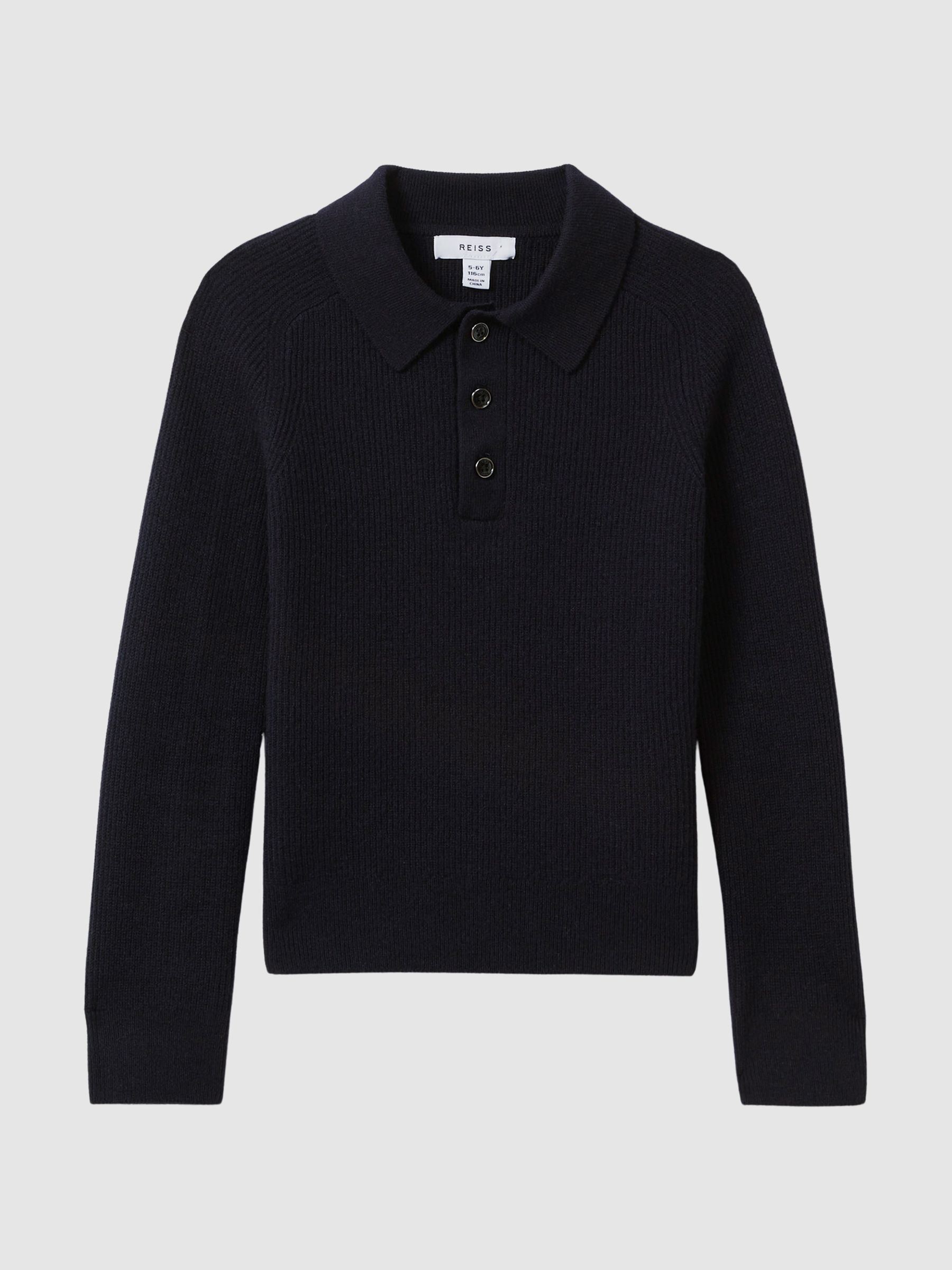 Senior Merino Wool Polo Shirt in Navy - Image 2 of 7