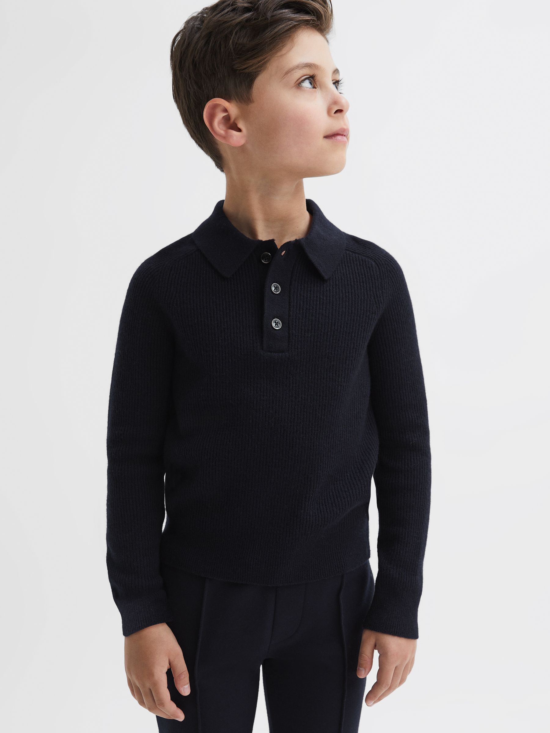 Senior Merino Wool Polo Shirt in Navy - Image 4 of 7