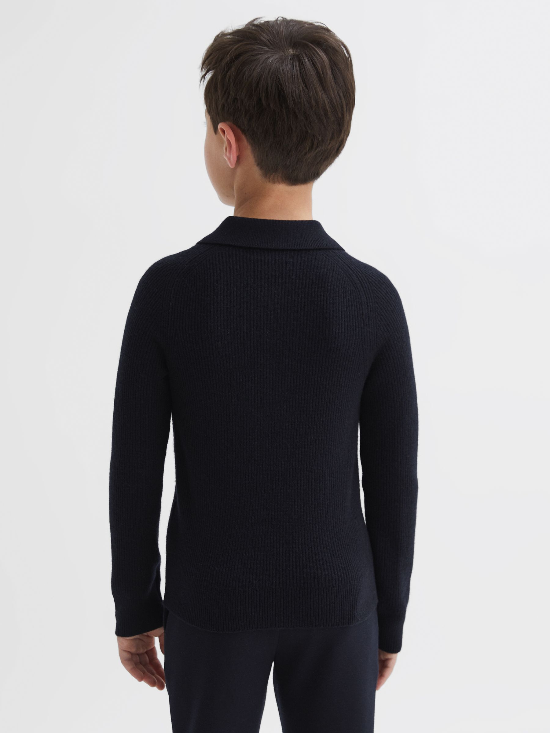 Senior Merino Wool Polo Shirt in Navy - Image 5 of 7