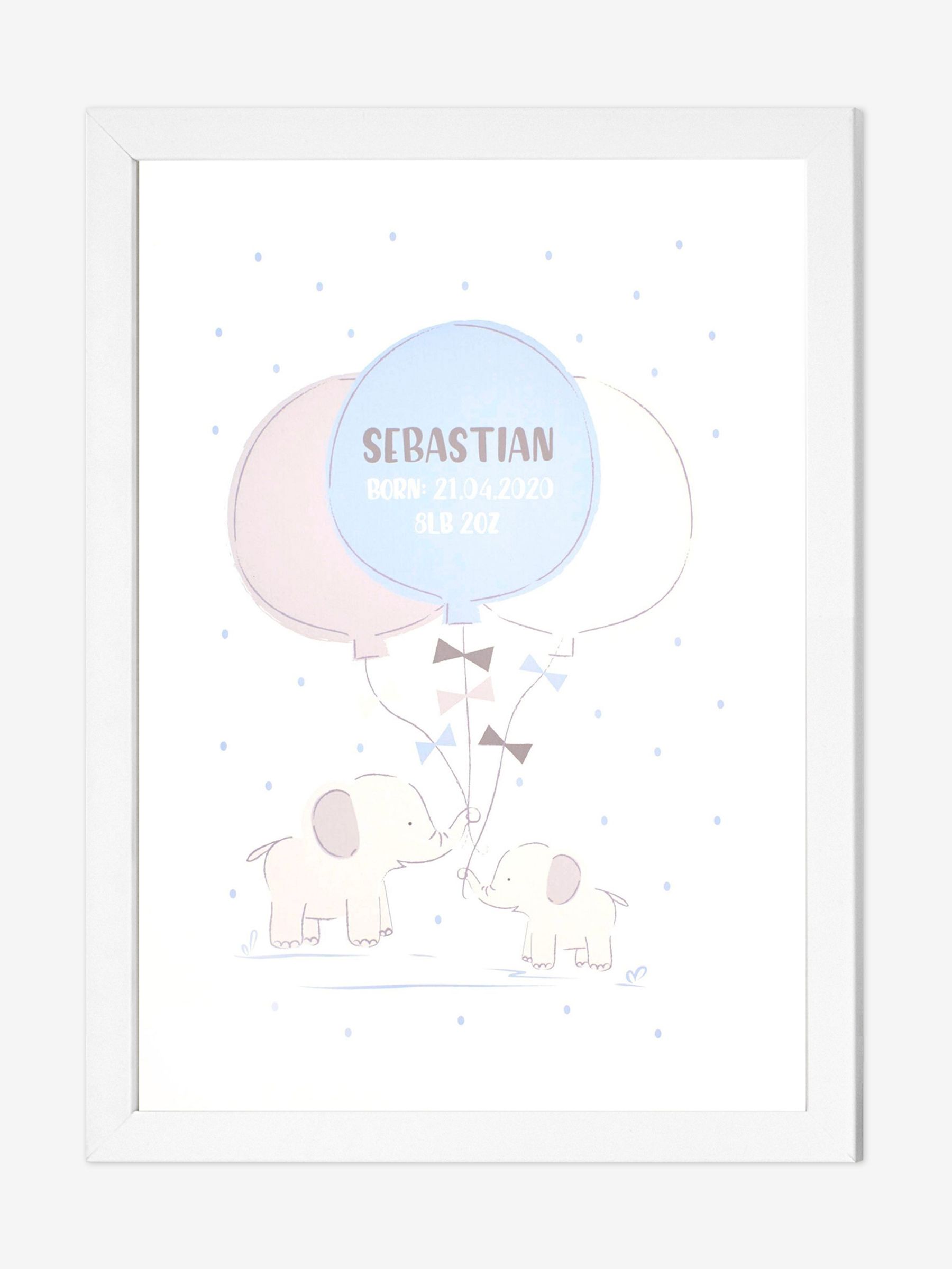 White Personalised & Framed Baby Elephant Print - Image 1 of 1