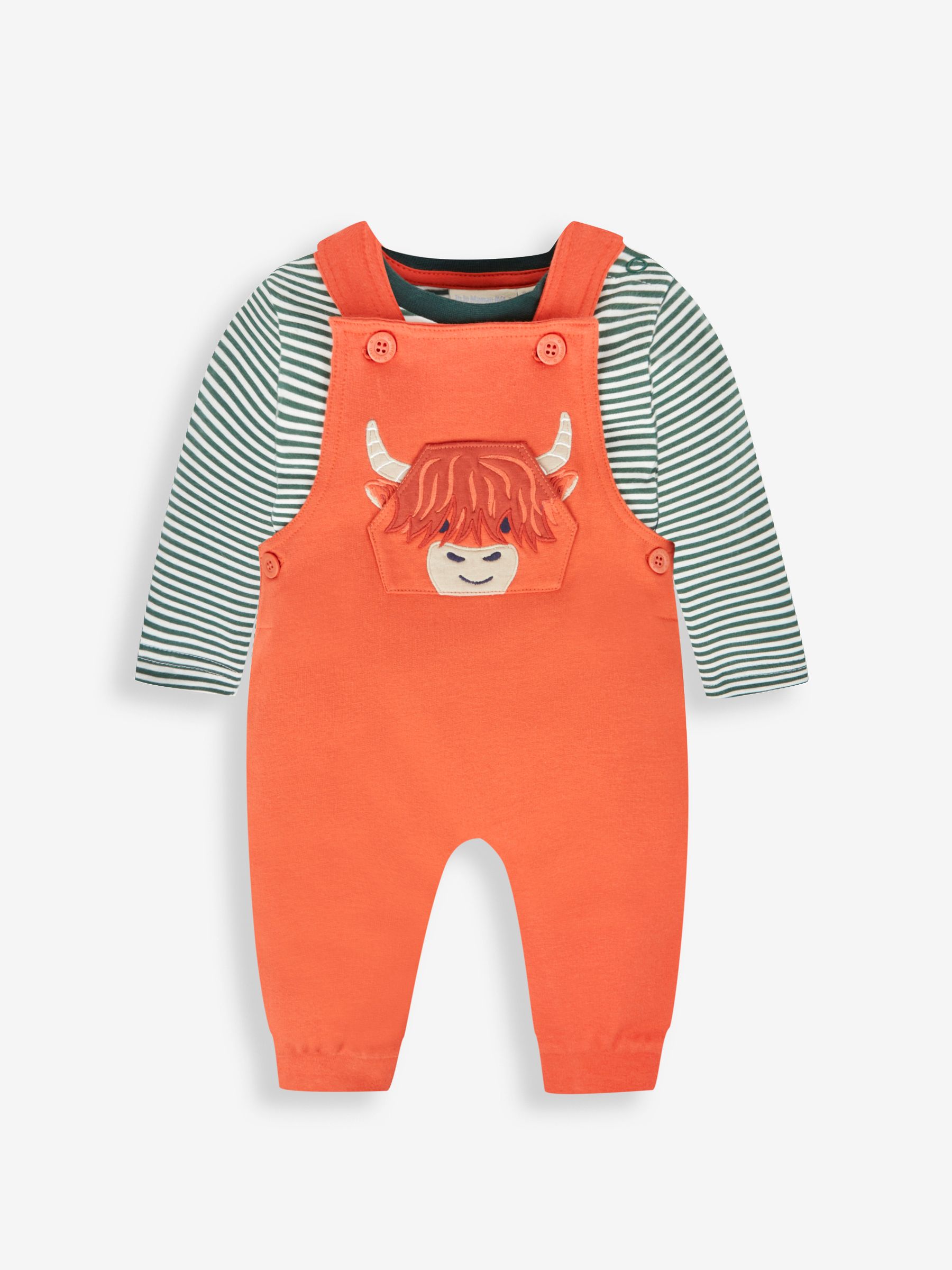 Orange Highland Cow Boys' Bear Appliqué Dungarees & Stripe Top Set - Image 1 of 7