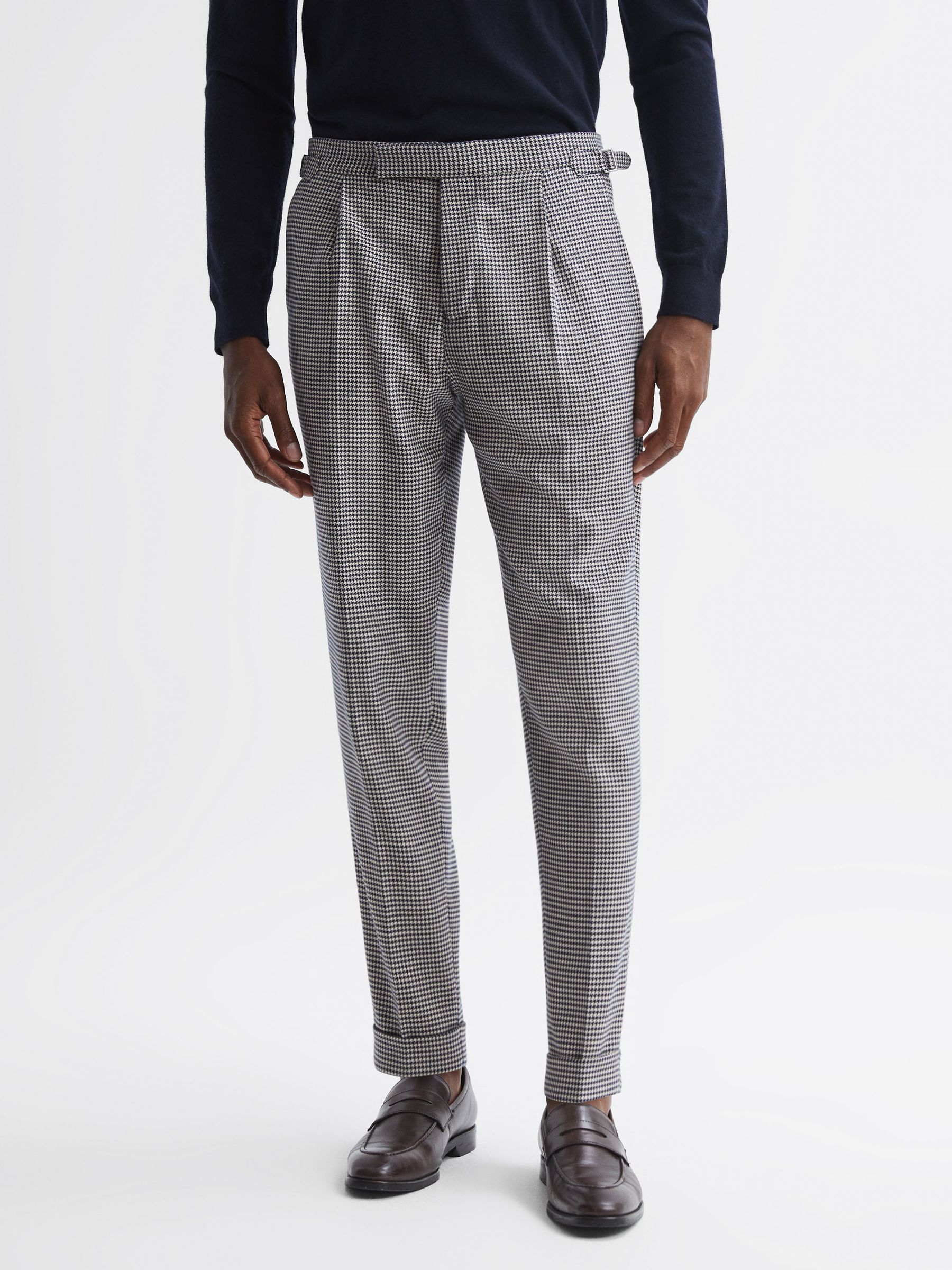 Slim Fit Puppytooth Adjuster Trousers in Grey - image 3