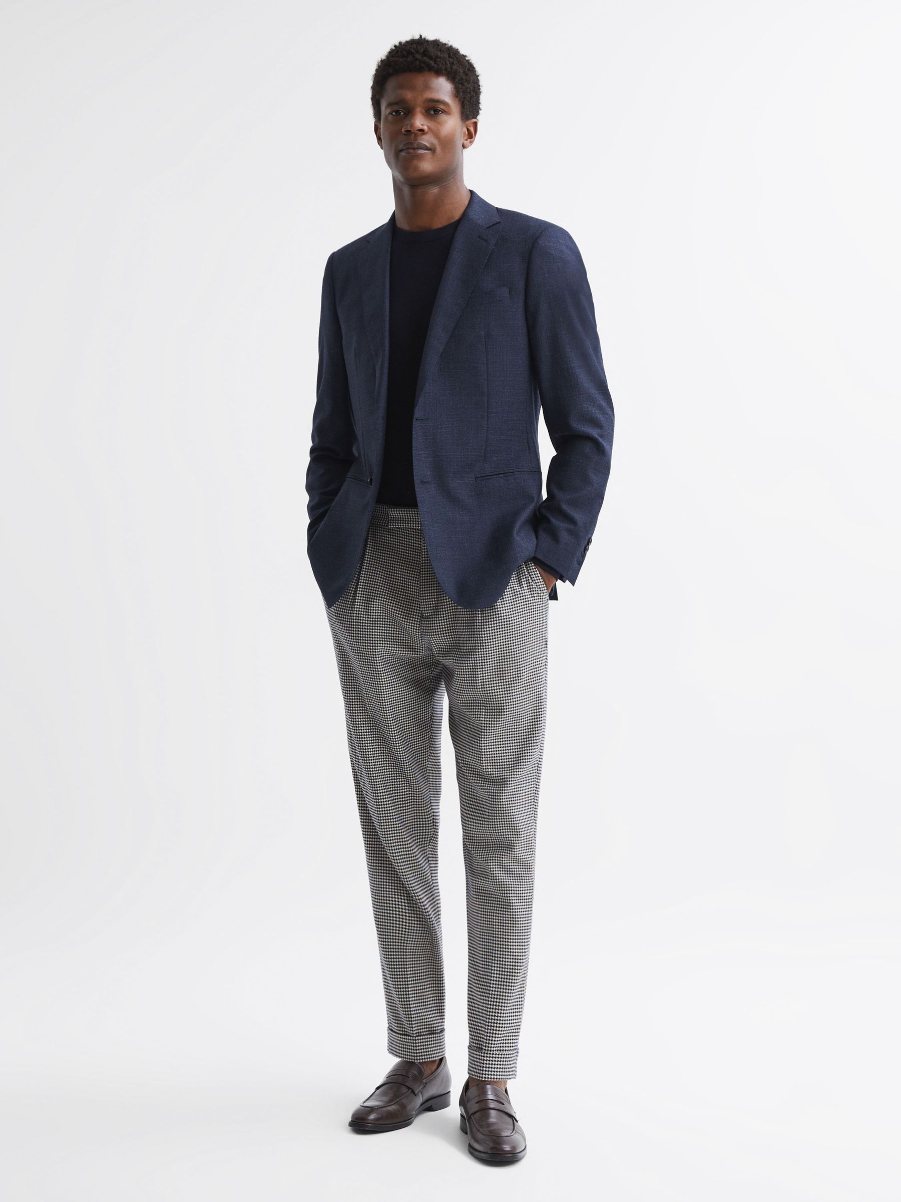Slim Fit Puppytooth Adjuster Trousers in Grey - image 4